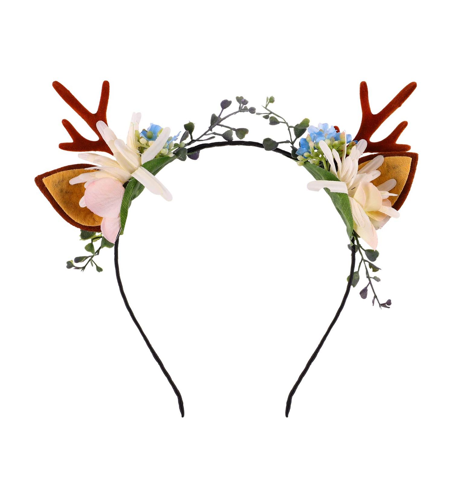 Minkissy Christmas Antler Headband - Reindeer Ears Floral Hairband for Women & Girls - Festive Holiday Accessory (Pattern 2) - Buy Online on GoSupps.com