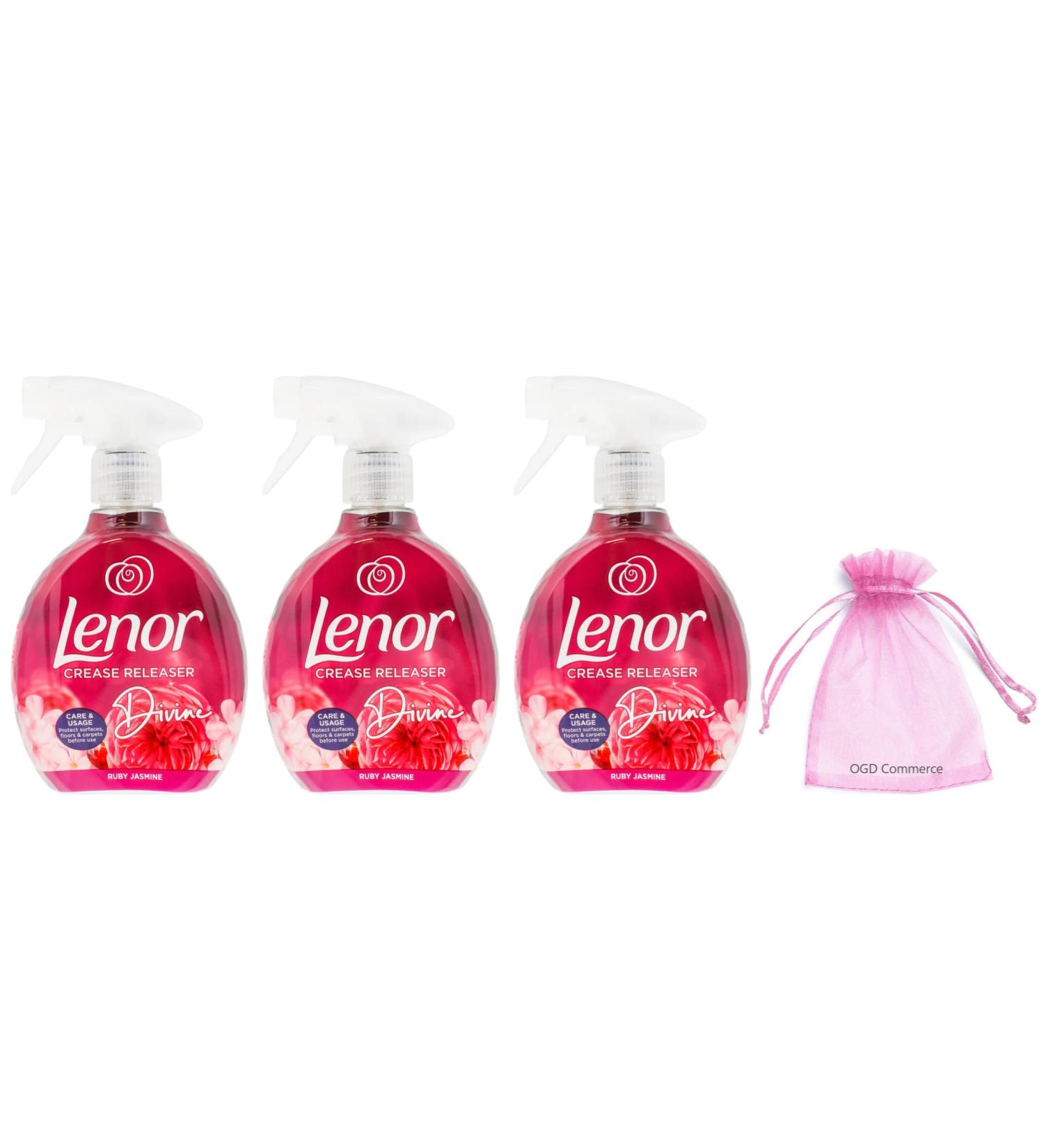 Lenor Crease Releaser Spray Removes Creases in Fabric 500ml Devine Ruby Jasmine Scent 3 pieces + Our Gift for You: Organza Small Bag - Buy Online on GoSupps.com