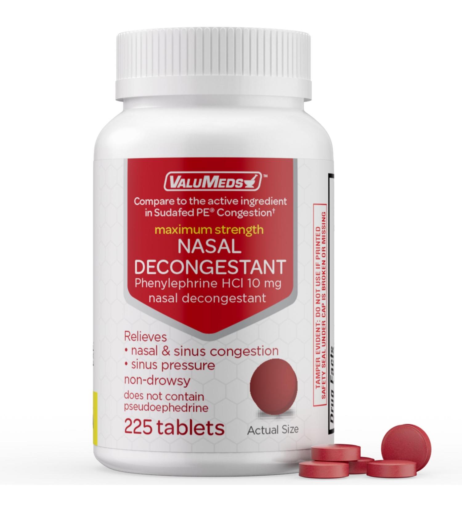 ValuMeds Nasal Decongestant PE - 225 Non-Drowsy Tablets | Fast Sinus Relief with Phenylephrine HCl 10mg | Comparable to Sudafed PE - Buy Online on GoSupps.com