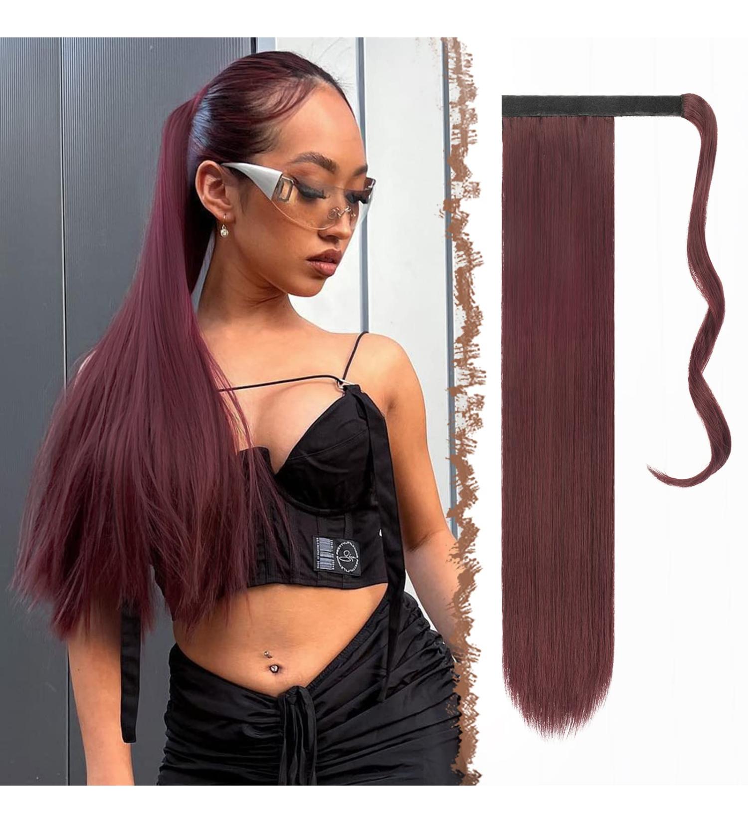 FESHFEN Straight Long Wrap Around Ponytail Extensions 28 Synthetic Hair Piece Clip in Ponytail Hair Extensions Hairpiece for Women Girls 28 Inch (Pack of 1) wine wine-Wrap Around - Buy Online on GoSupps.com