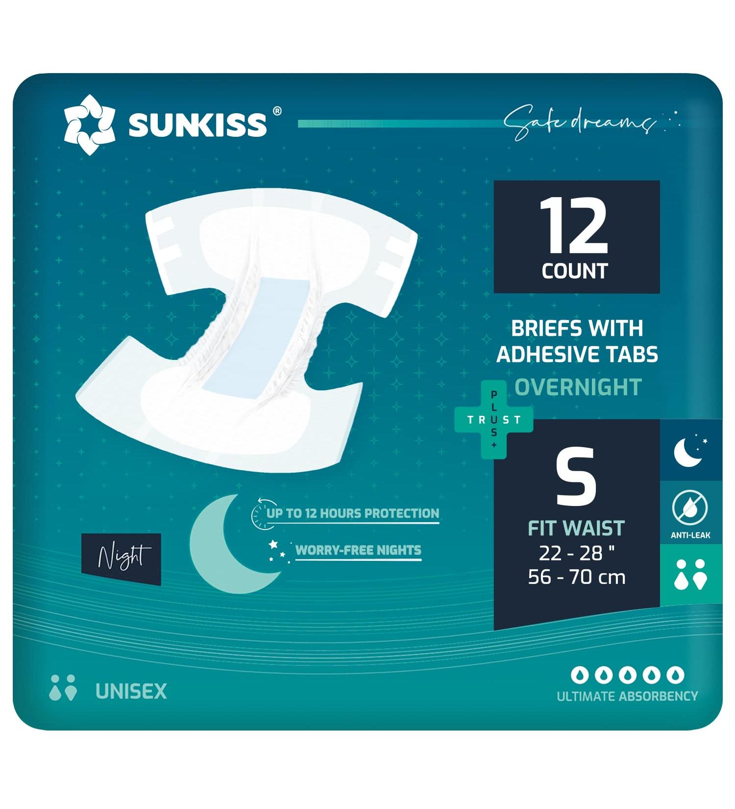 Buy Sunkiss Trustplus Overnight Incontinence Diapers for Adults - Absorbent Disposable Underwear for Men & Women Unisex Size S 12 Pieces - Buy Online on GoSupps.com