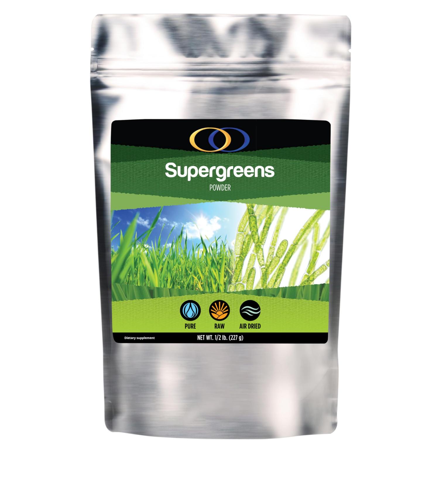 Optimally Organic SuperGreens - Freeze Dried Concentrated Juice Powder - Organic Ingredients - Cracked Cell Wall Chlorella - Barley Grass Juice - Wheatgrass Juice - Alfalfa Grass Juice