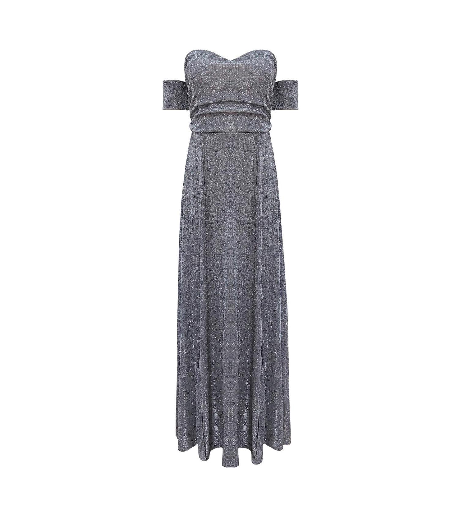 Hanxiulin Women's V-Neck Long-Sleeved Evening Dress - Gray Cocktail Dress with Mesh Insert - XL Festive Party Dress - Buy Online on GoSupps.com