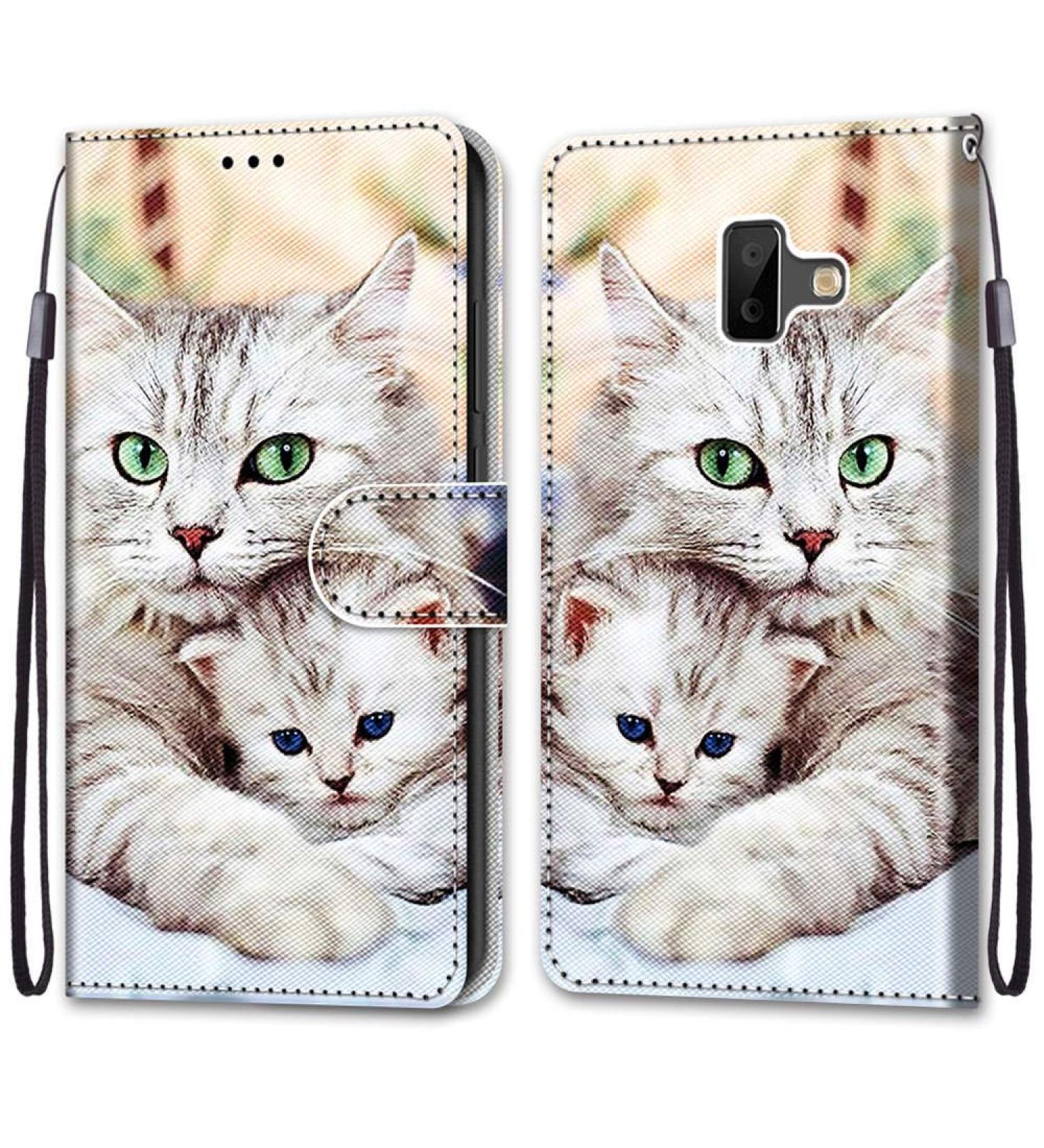 Nadoli Leather Phone Case for Samsung Galaxy J6 Plus - Cute Cat Design Colorful Wallet with Magnet Stand & Map Compartment - Buy Online on GoSupps.com
