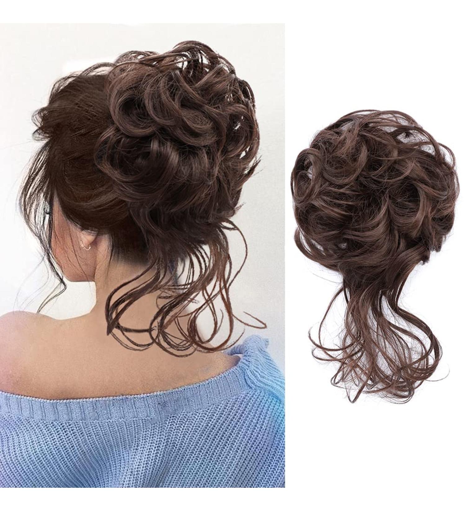 Bronze Brown Messy Bun Hair Piece Extension for Women | Curly Hair Scrunchie - Buy Online on GoSupps.com