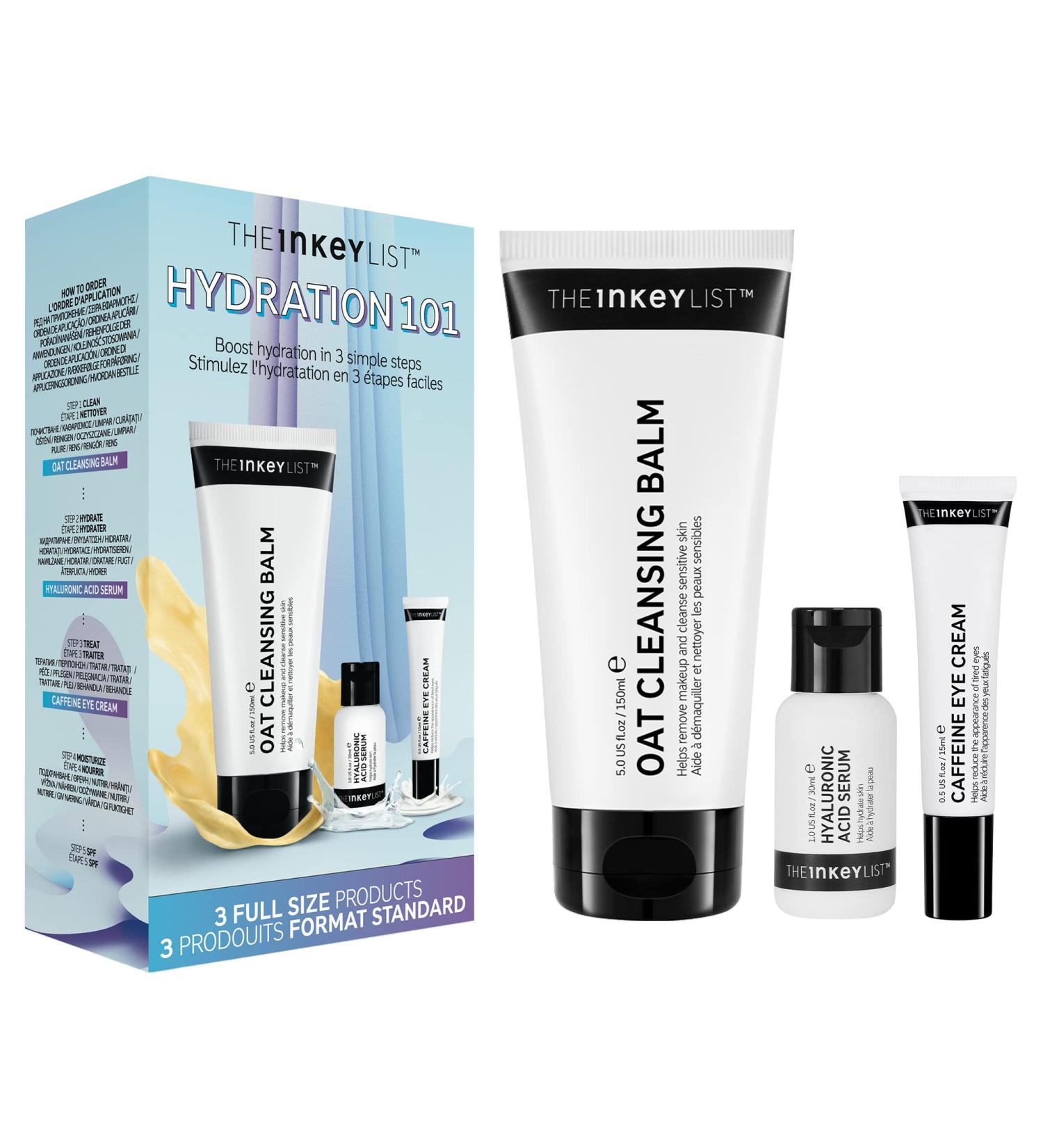 The INKEY List Hydration 101 Kit - Oat Cleansing Balm, Hyaluronic Acid, Caffeine Eye Cream - Buy Online on GoSupps.com