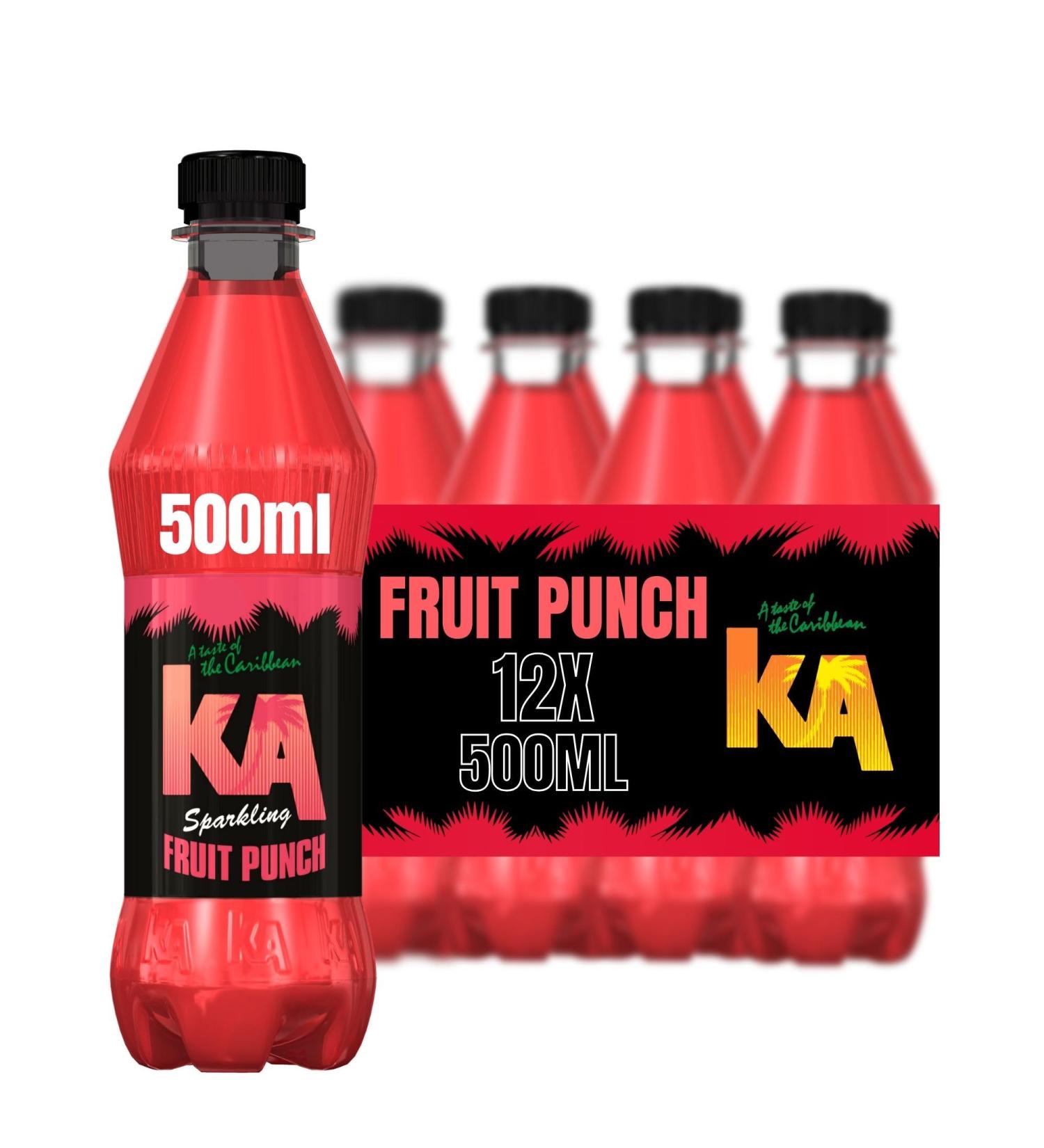 KA Caribbean Sparkling Fruit Punch Soda Flavoured Drink Authentic Jamaican Recipes - 12 x 500 ml Bottles Fruit Punch 500ml | 12 Bottles