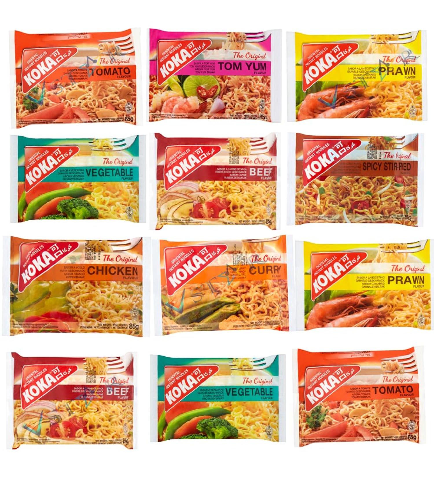 Koka Oriental Flavour Style Instant Noodles Variety Pack 85g (Pack of 24 Random Mixed) Random Mixed Pack of 24