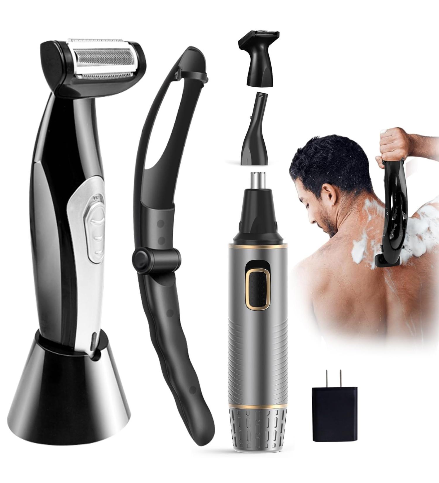 Buy Back Shaver for Men - Rechargeable Electric Body Groomer with Extreme Reach & Nose Hair Trimmer | Effortless Grooming for All Body Types - Buy Online on GoSupps.com