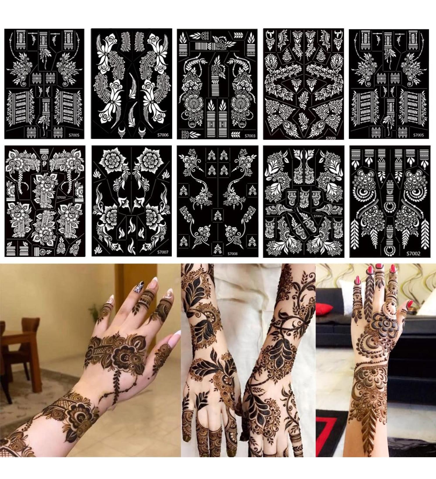PPVWEY 10 Sheets Henna Tattoo Stencils - Temporary Indian Arabian Glitter Airbrush Stickers for Face & Body Paint DIY - Buy Online on GoSupps.com