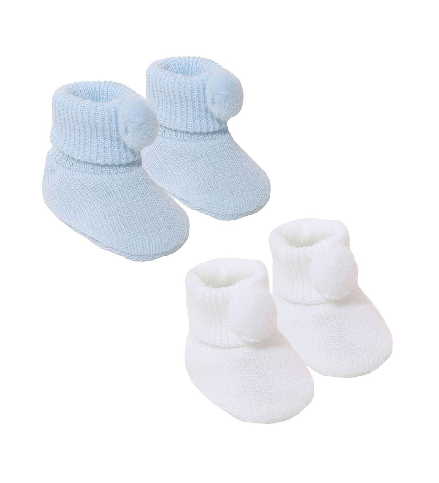 Royal Icon Newborn Baby Booties 0-3 Months | Pom Pom Booties | Soft & Stylish Bootees | Ideal for Indoor & Outdoor Use | RI408 White Blue - Buy Online on GoSupps.com