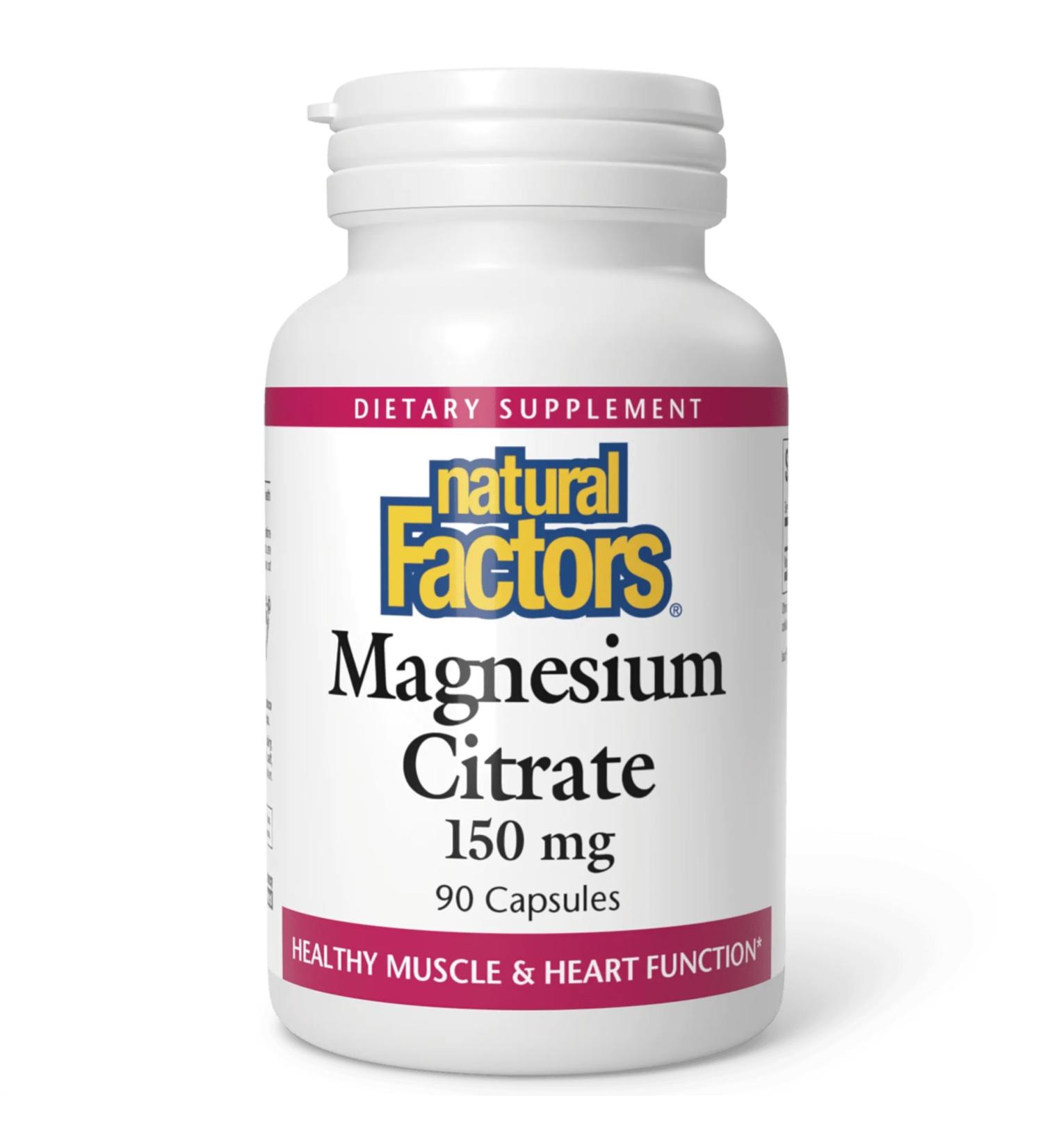 Natural Factors Magnesium Citrate - Daily Supplement for Muscle & Heart Health Support - Magnesium Supplement Aids Strong Bones & Teeth - Calm Sleep Support - 90 Capsules (90 Servings) - Buy Online on GoSupps.com