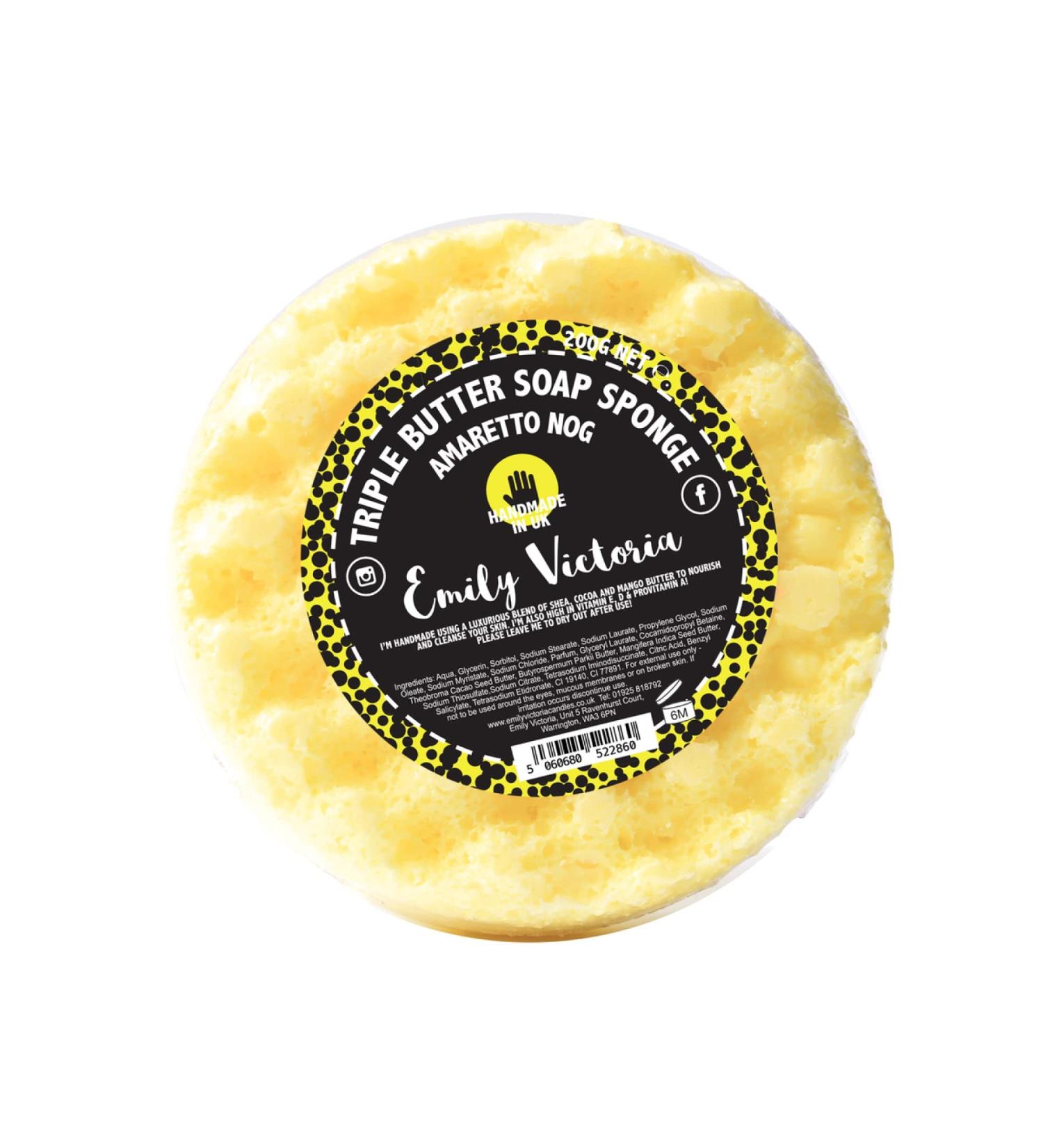 Emily Victoria Triple Butter Soap Sponge - Amaretto Nog Sweet & Nutty Scent 200g