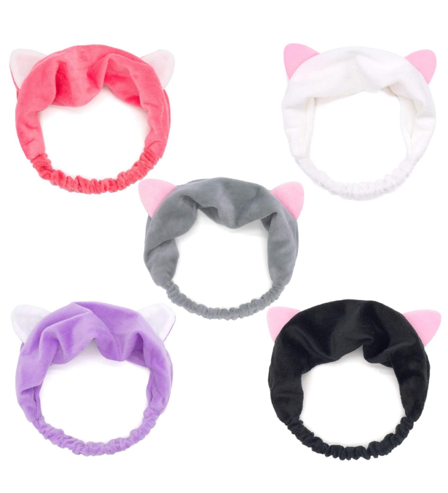 Onwon 5 Pcs Cat Ear Headbands - Fluffy Elastic Makeup Hairbands for Spa, Shower, and Sport - Buy Online on GoSupps.com