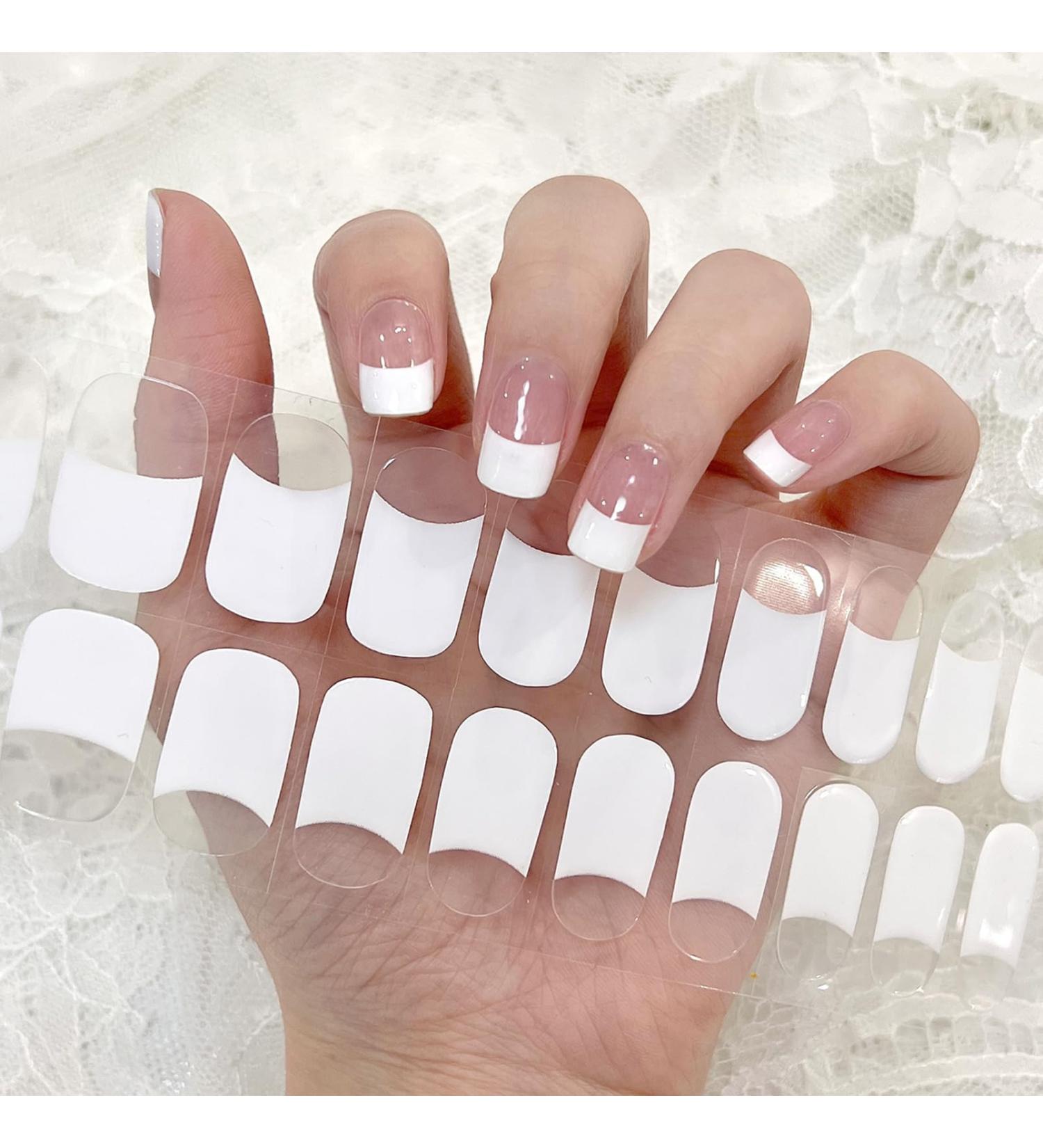 Semi Cured Gel Nail Strips - 22 Salon-Quality Stickers for Manicure | Self-Adhesive, UV/LED Lamp Required (99-Clear French) - Buy Online on GoSupps.com