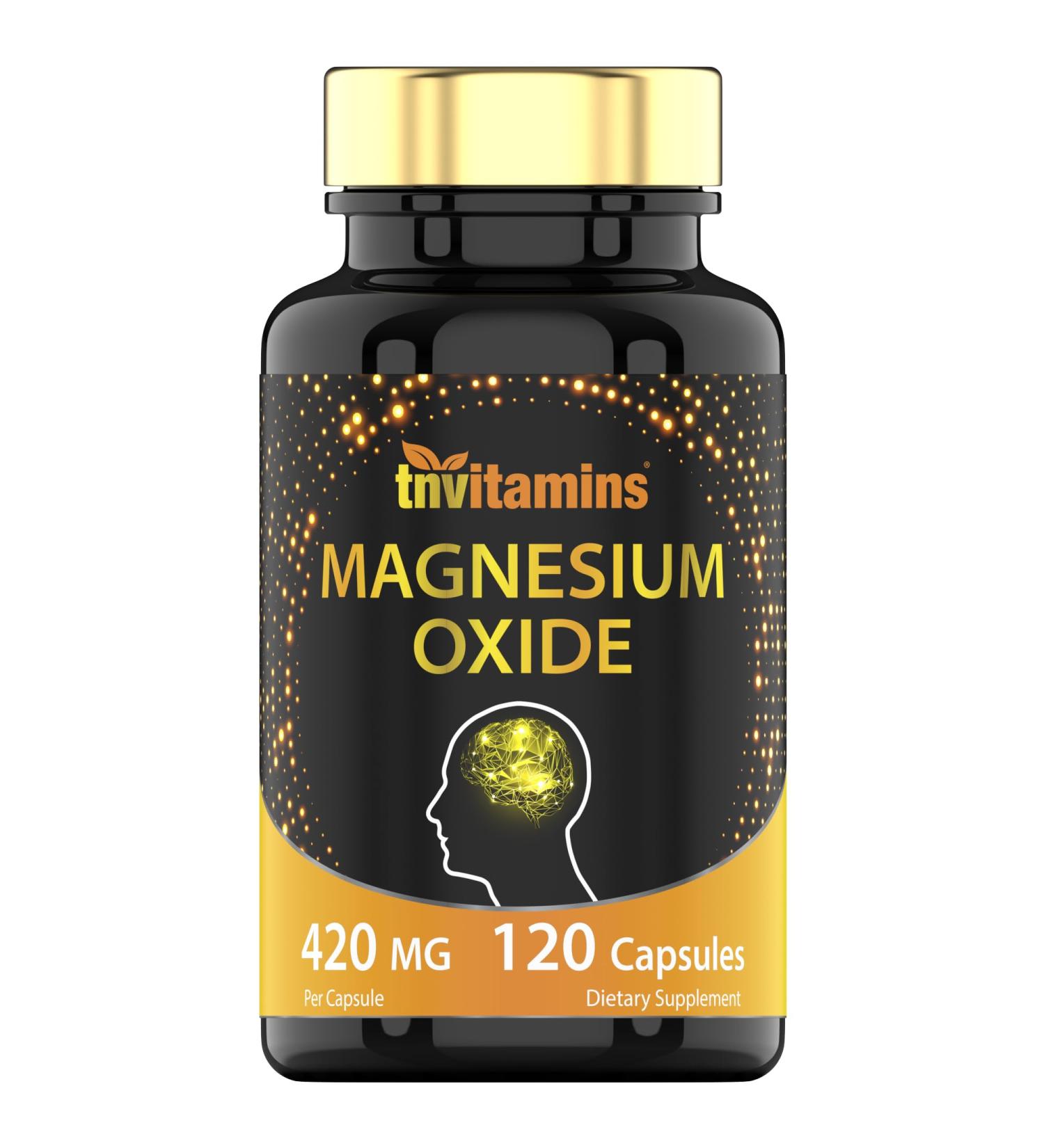 tnvitamins Magnesium Oxide 420mg - 120 Capsules | 4 Month Supply! | 100% Daily Value of Magnesium Oxide in One Capsule | Oxido de Magnesio | Non-GMO Made in The USA - Buy Online on GoSupps.com