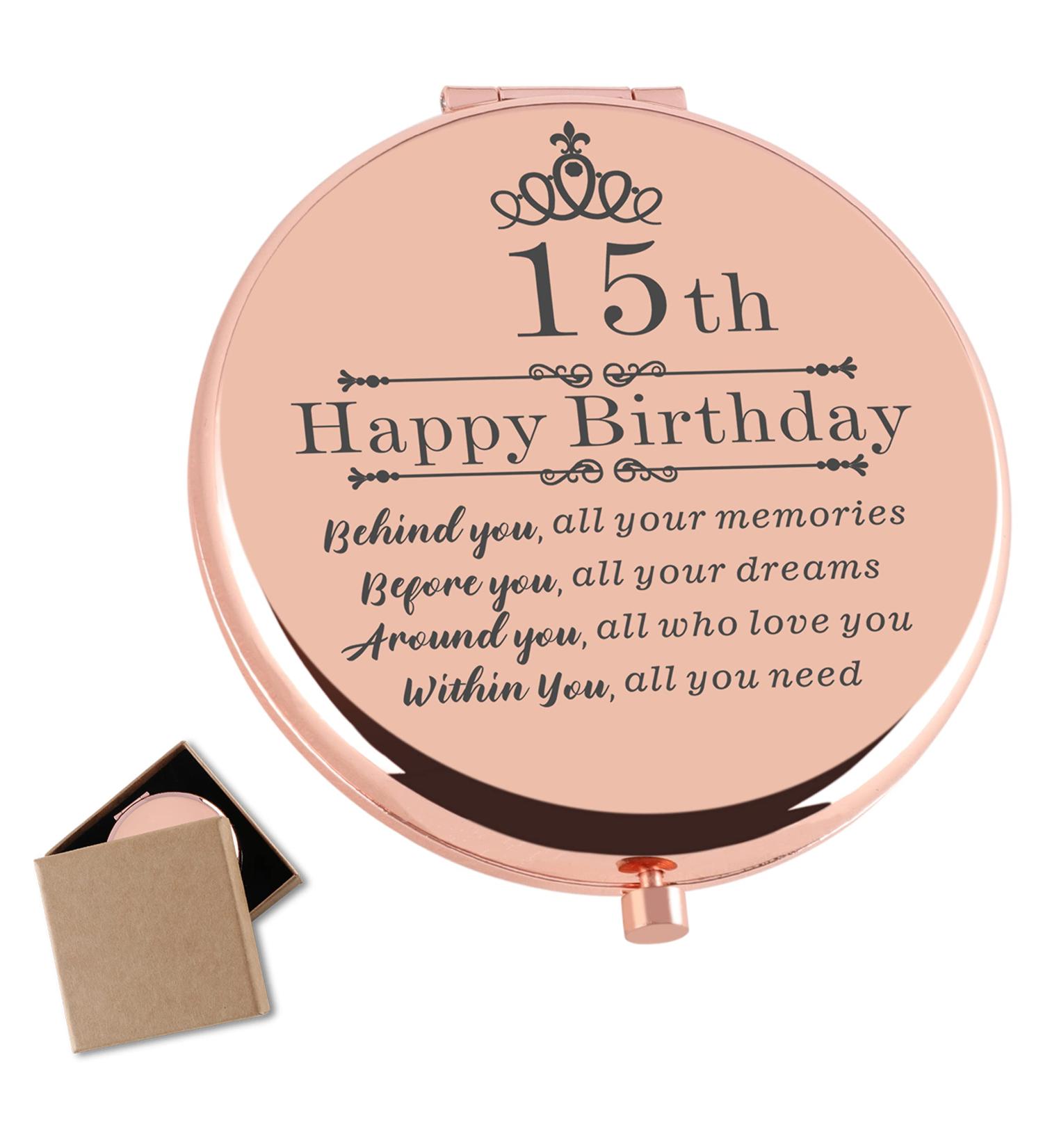 Cawnefil 15 Year Old Girls Rose Gold Travel Compact Mirror - Birthday Gift Ideas for Teen Daughter/Niece - Happy 15th Birthday Present - Buy Online on GoSupps.com