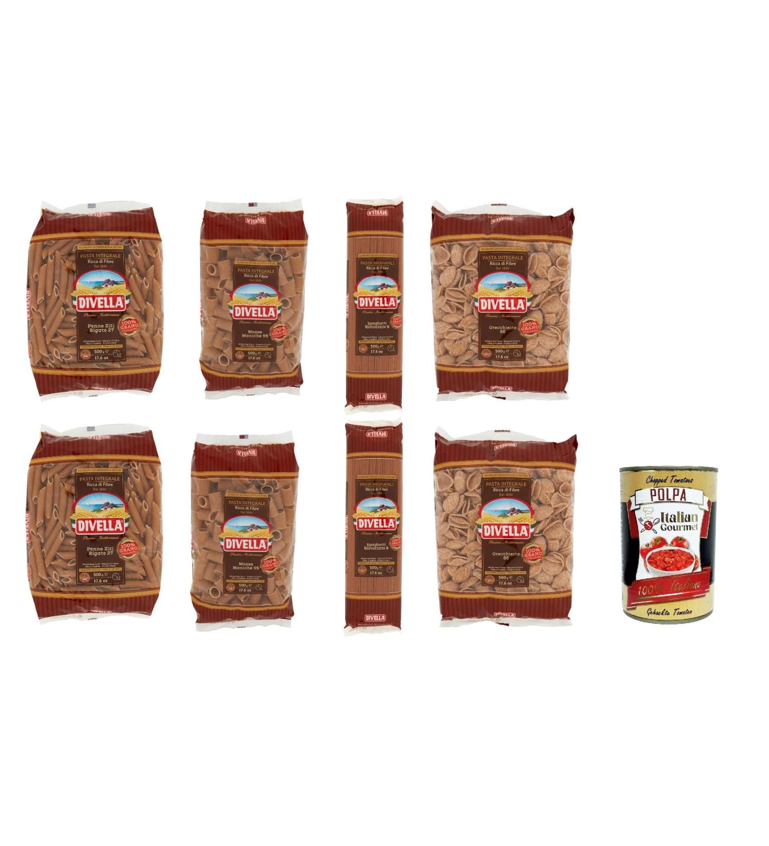  Italian Gourmet E.R. Divella Pack of 8 x 500g Italian Wholemeal Pasta + Italian Gourmet Polpa 400g - Buy Online on GoSupps.com