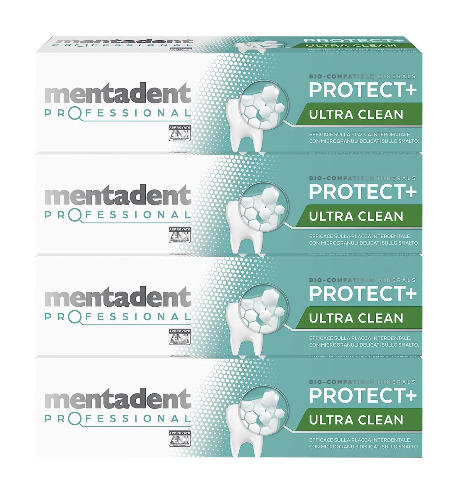 Mentadent Professional Protect+ Ultra Clean Dissolvant Dentifrice Plaque Remin ralisante avec Min raux et Microgranules Biocompatibles - 4 Flacons de 75 ml 75 ml (Lot de 4)