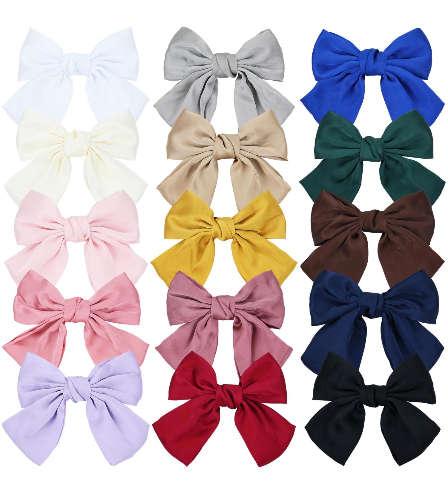 Cinaci 15 Pieces 18cm/7" Big Oversized Silky Satin Hair Bows for Women Large Bow Automatic Spring Hair Clips French Barrettes Accessories for Women Girls Teens Kids - Buy Online on GoSupps.com