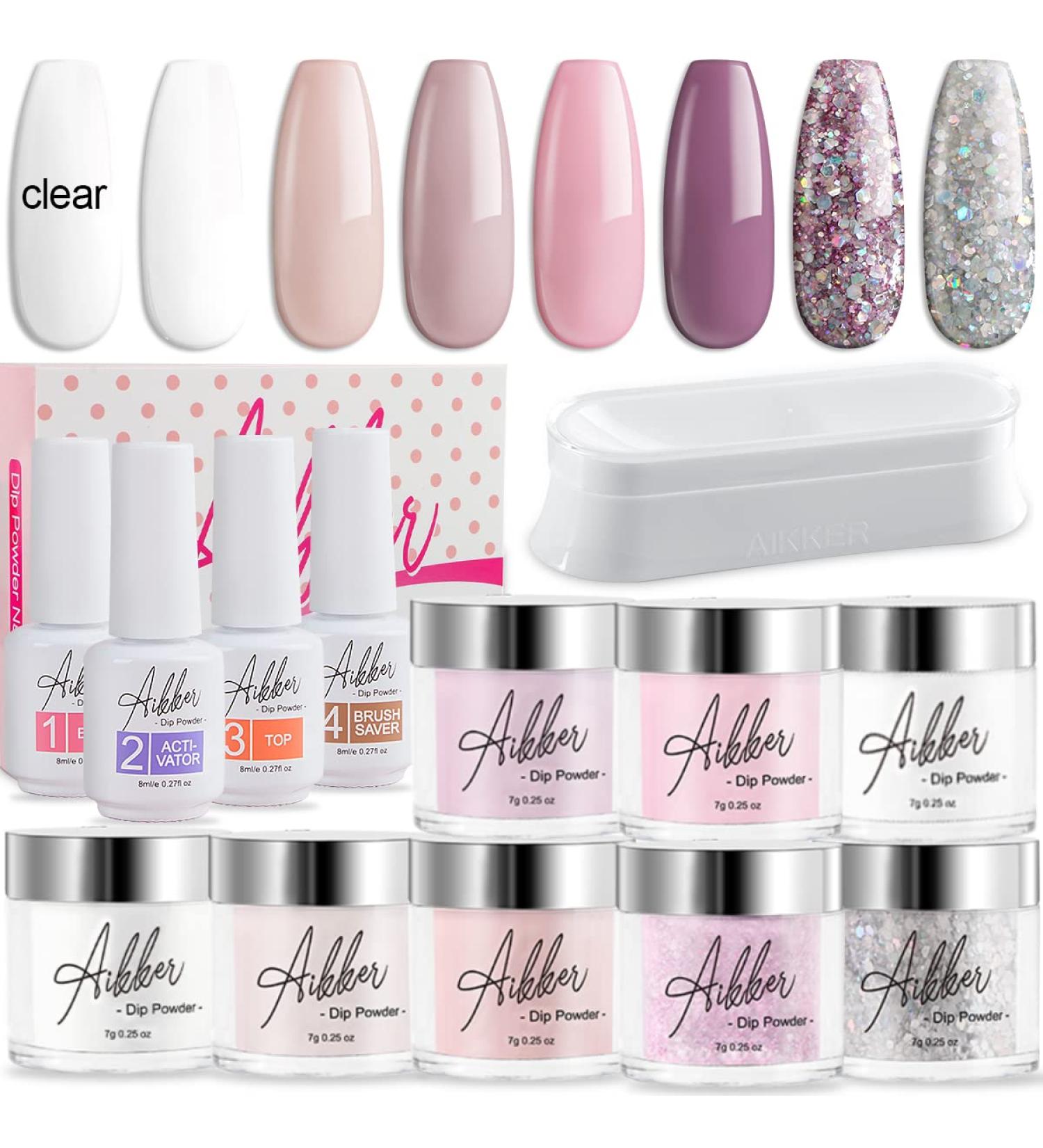 Aikker Dip Powder Nail Kit Starter 8 Colors with Essential Liquid for French Nail Design - Professional Salon Set AK09 - Buy Online on GoSupps.com