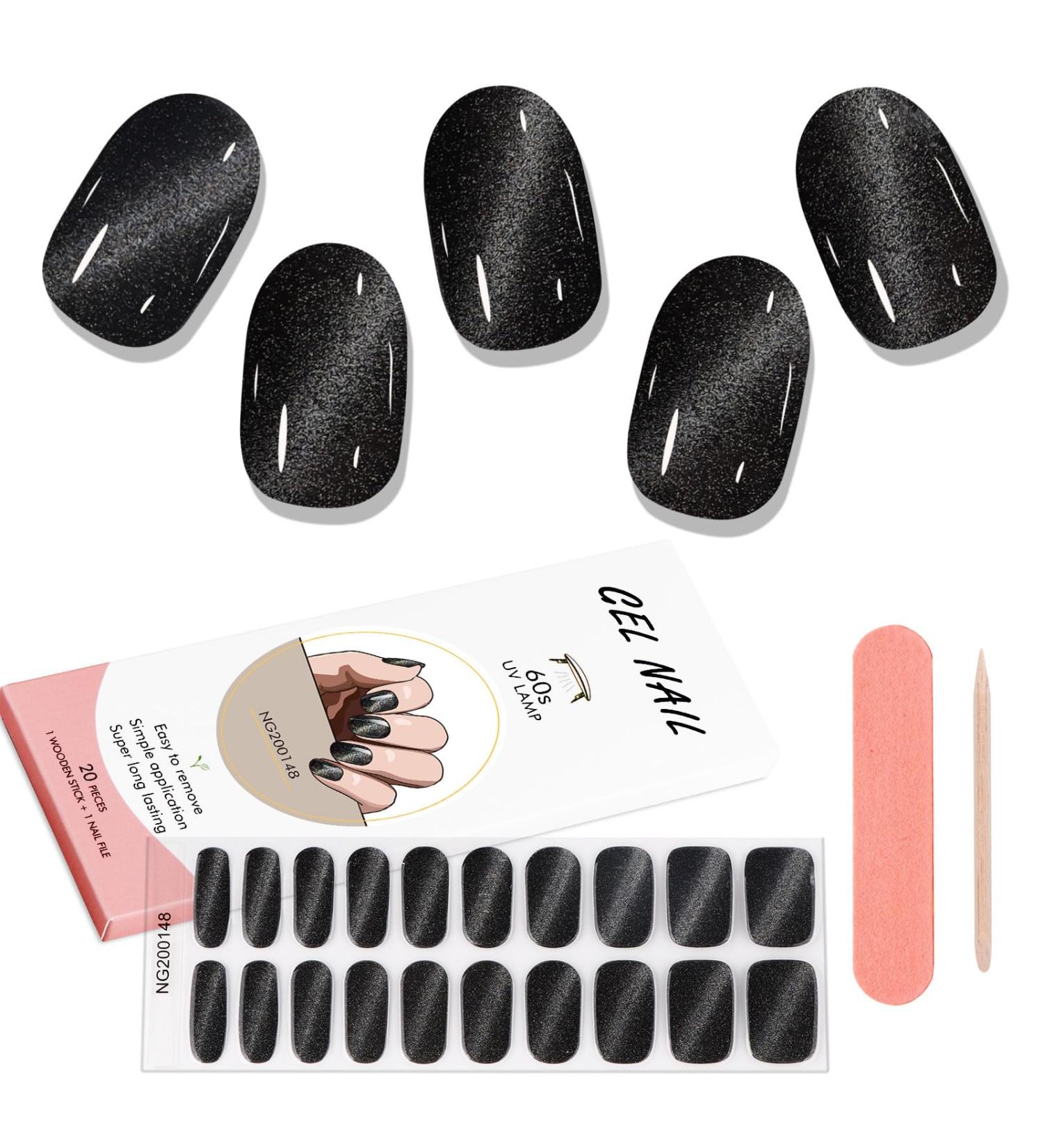 Kalolary Black Gel Nail Wrap Strips - Cat Eye Full Nail Art Polish Sticker | Long-Lasting & Easy Application | UV/LED Lamp Required - Buy Online on GoSupps.com