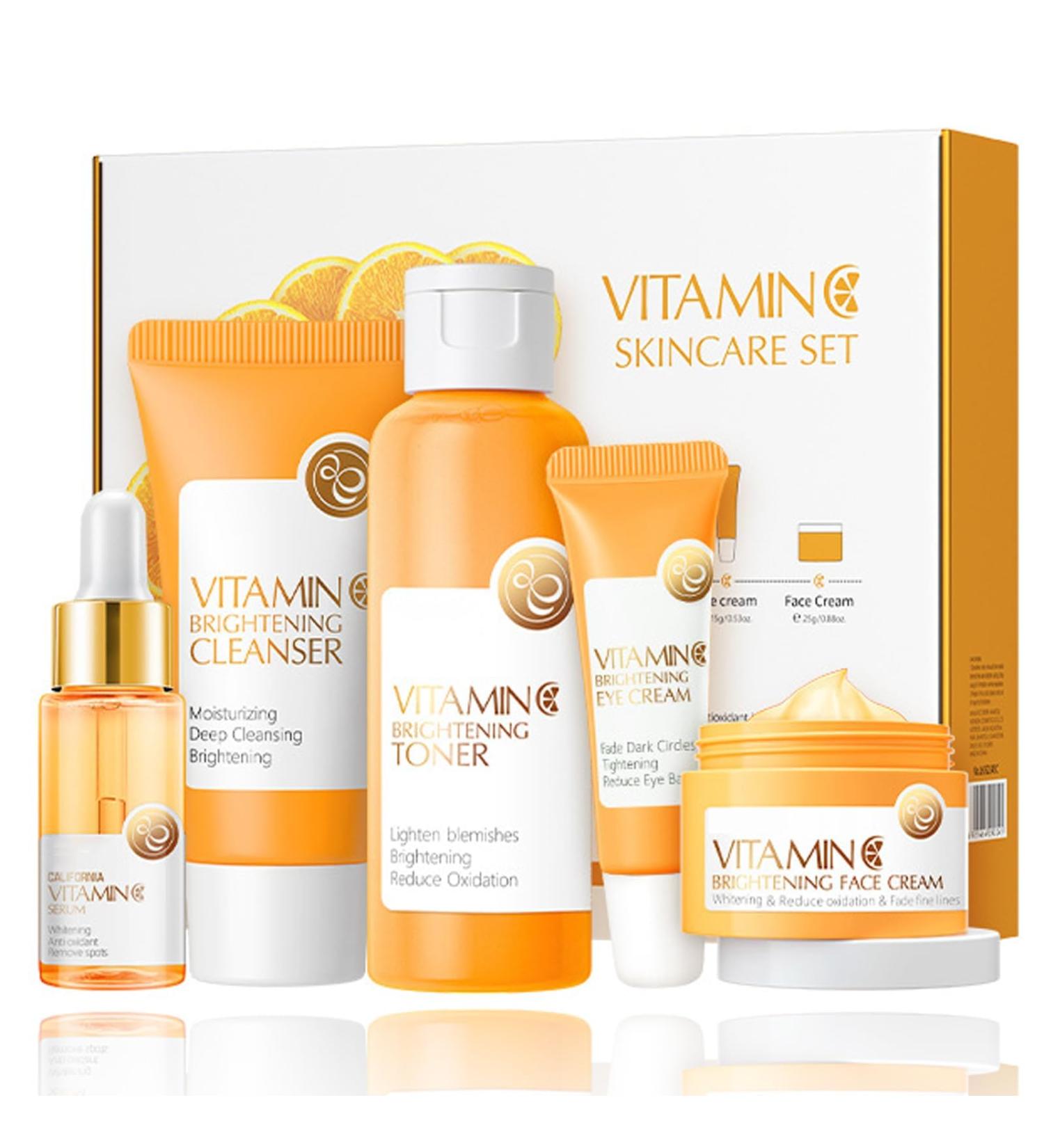 Shop Vitamin C Skincare Set - 5pcs Moisturizing Face Kit | Hydrating Anti-Aging Cleanser Serum & Cream | International Shipping - Buy Online on GoSupps.com