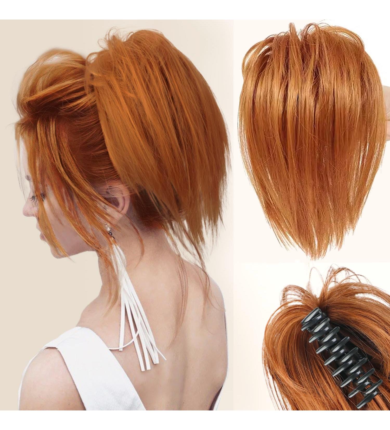 Orange Messy Bun Hair Extensions Claw Clip Short Ponytail Hair Extensions Natural Straight Synthetic Fake Hairpiece Short Bun Hair Chignons for Women Girls - Buy Online on GoSupps.com