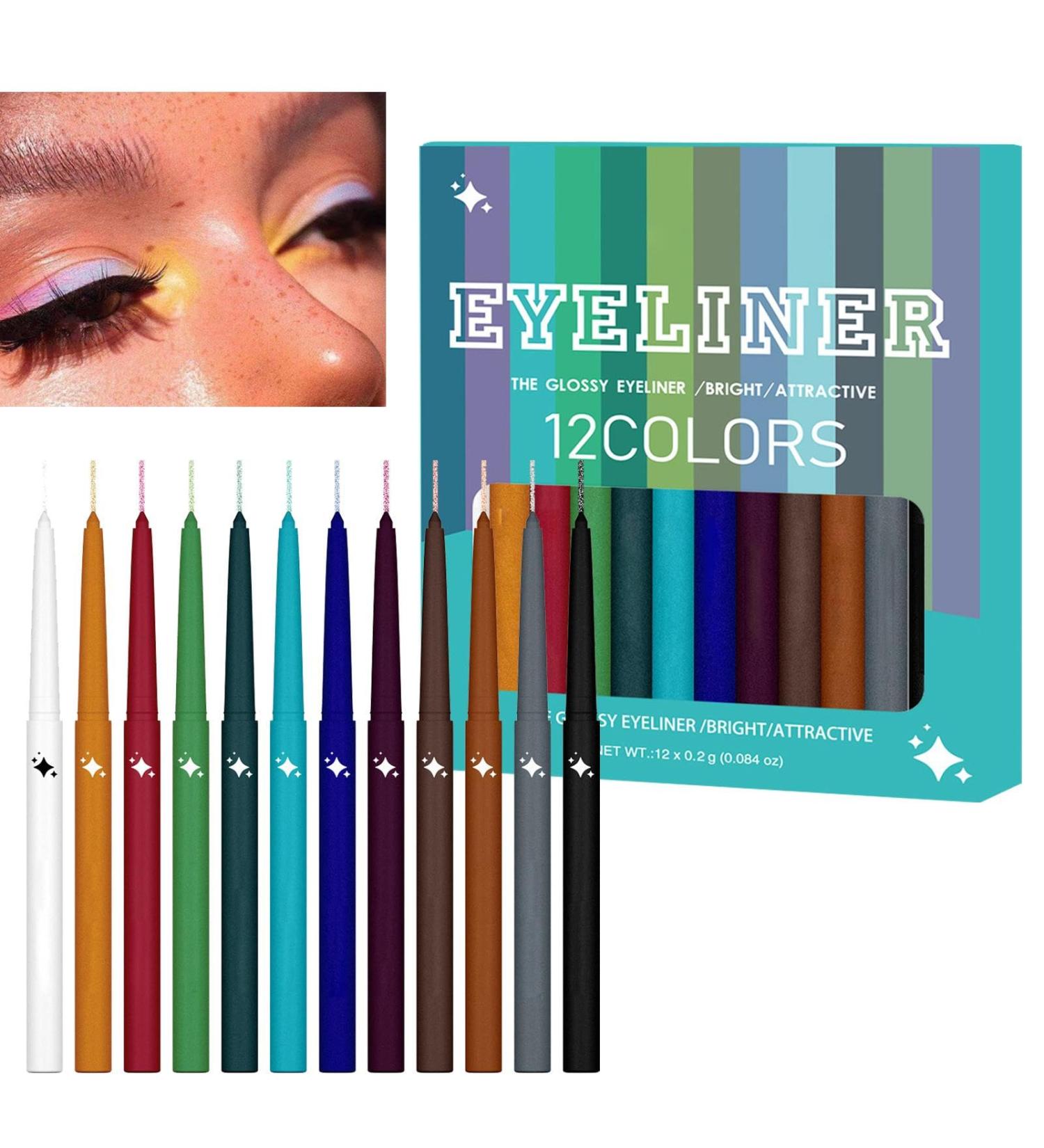 Glitter Eye Liner Set | 12 Colors Glitter Eye Liners - Sweatproof Makeup Colors Waterproof Eye Liners Long Lasting Eye Colors for Women Girls - Buy Online on GoSupps.com