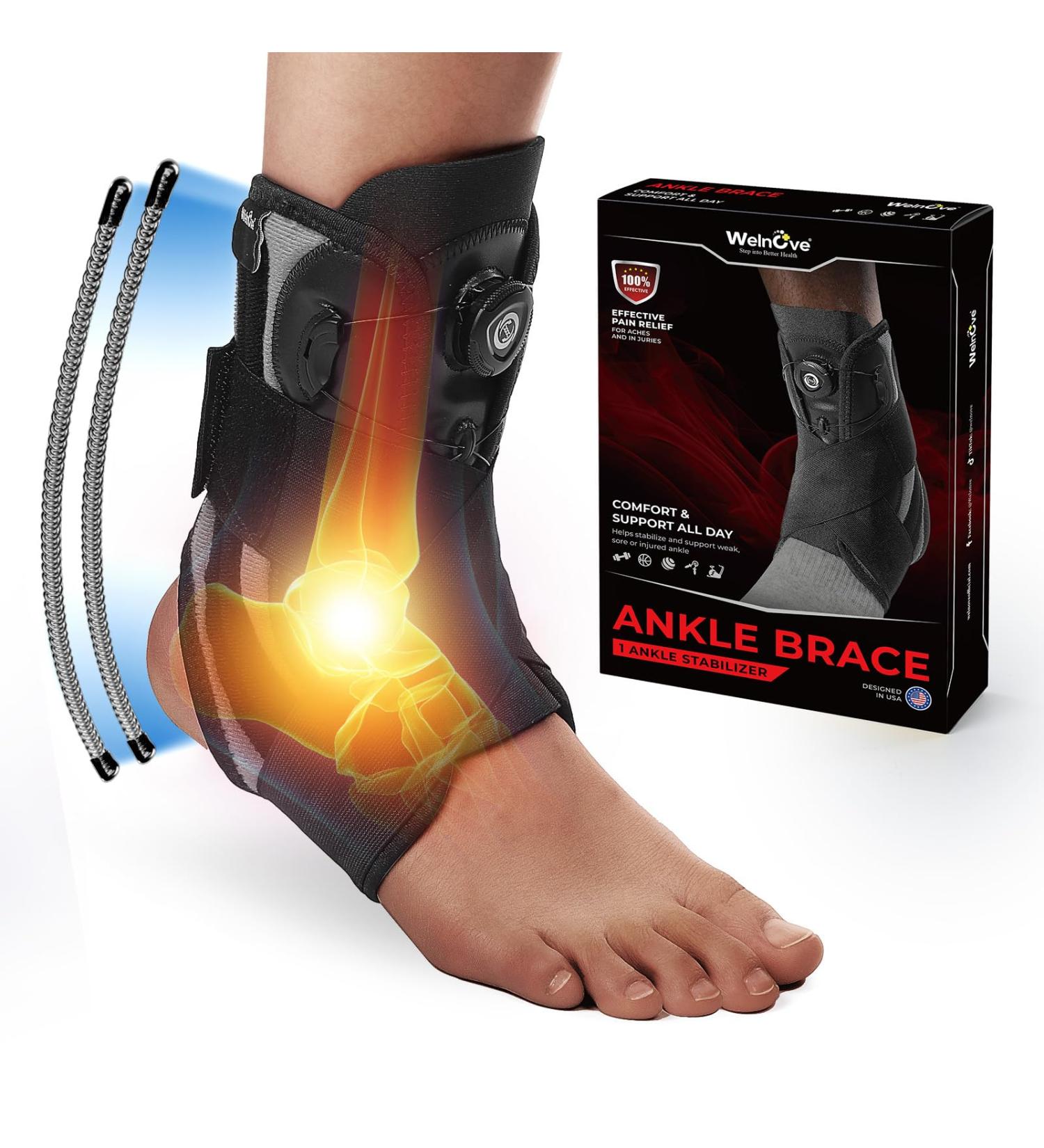 Welnove Ankle Brace - Maximum Metal Support for Men & Women | Prevent Sprained Ankles | Stabilizing for Running Basketball Volleyball | Large Black - Buy Online on GoSupps.com