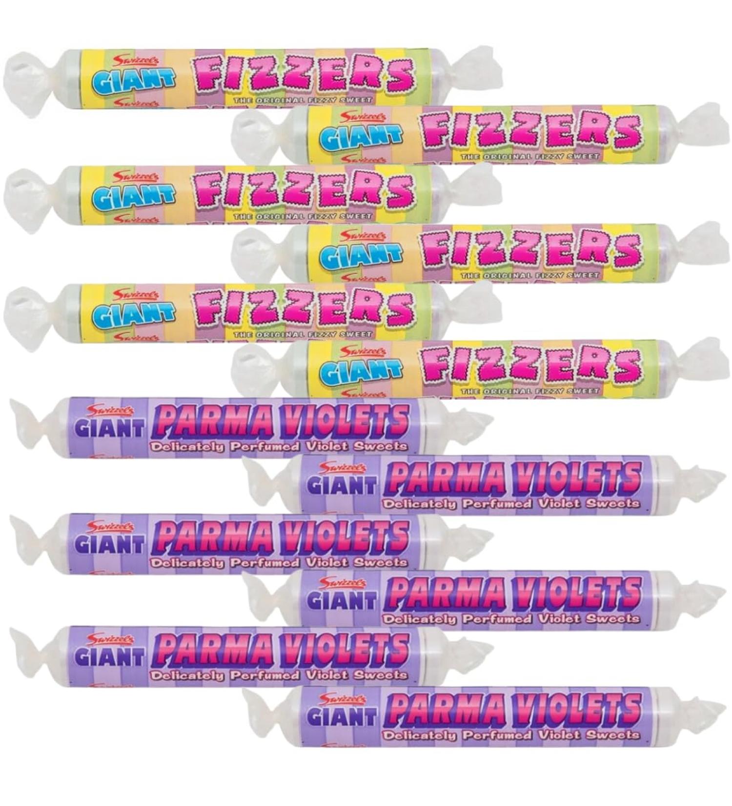 Sweets Bundle With Swizzels Giant Fizzers Rolls 40g x6 & Swizzels Giant Parma Violets 40g x6 (12 Pack) - Buy Online on GoSupps.com