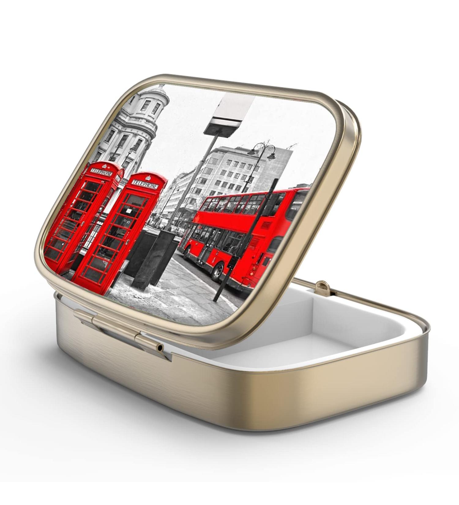 Retro Bronze Pill Can Box with Mirror - Small 2 Compartment Vitamin & Supplement Holder | Vintage London F-20 - Buy Online on GoSupps.com