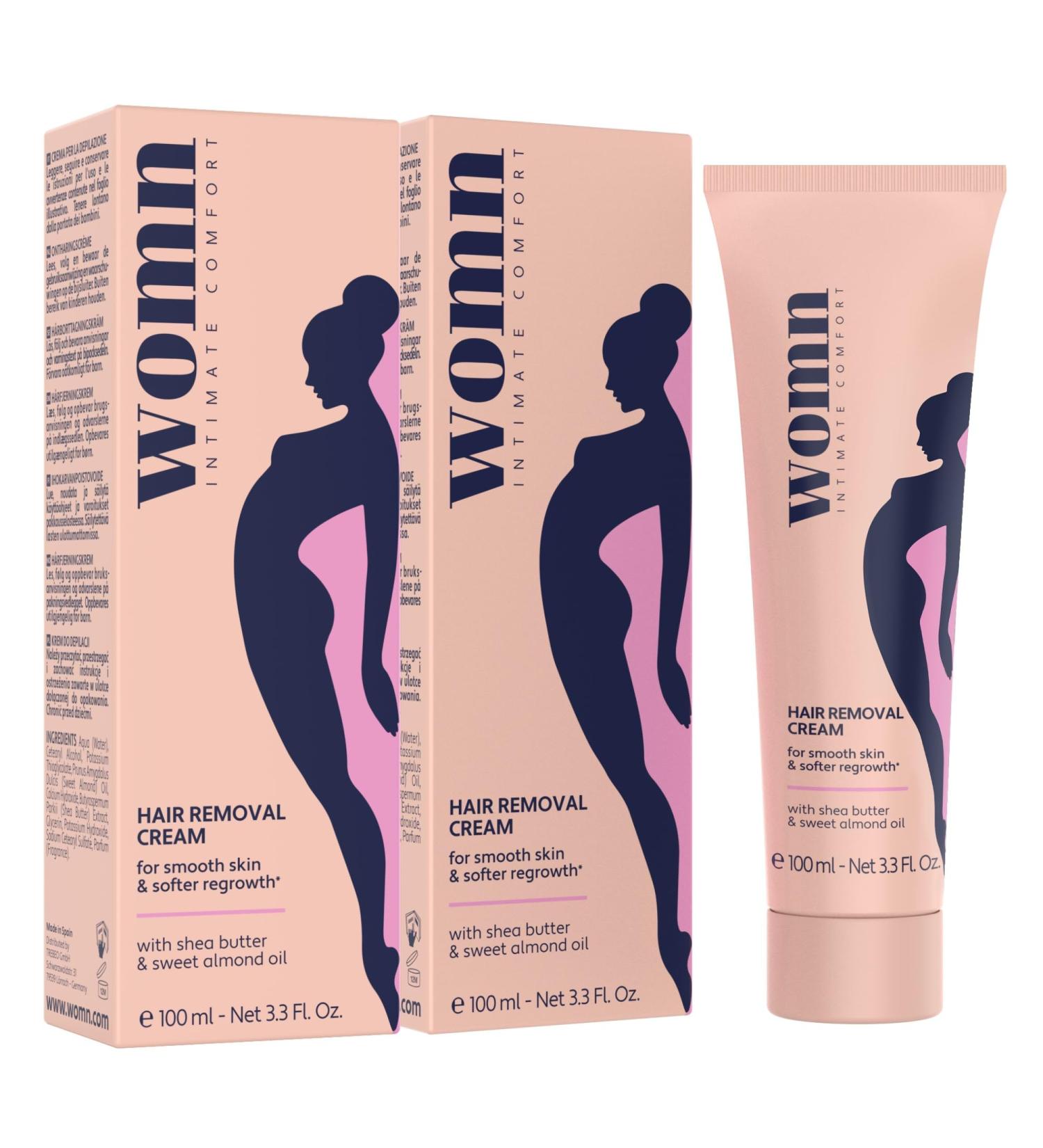  womn womn Hair Removal Cream 2 Pack (2 x 100 ml) - Gentle Hair Removal for Intimate Area Bikini and Armpits - No Cuts or Shaving - Buy Online on GoSupps.com
