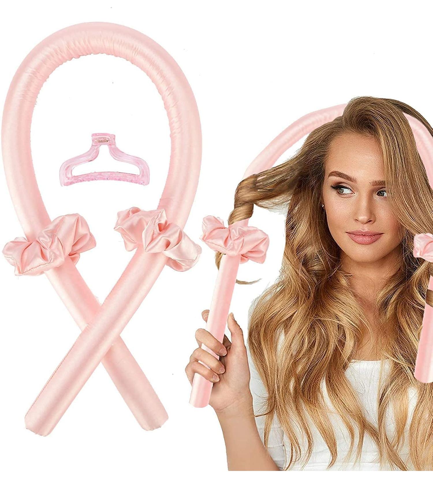Heatless Curling Rod Headband - No Heat Wave Hair Curlers for Long & Medium Hair - Pink - Buy Online on GoSupps.com