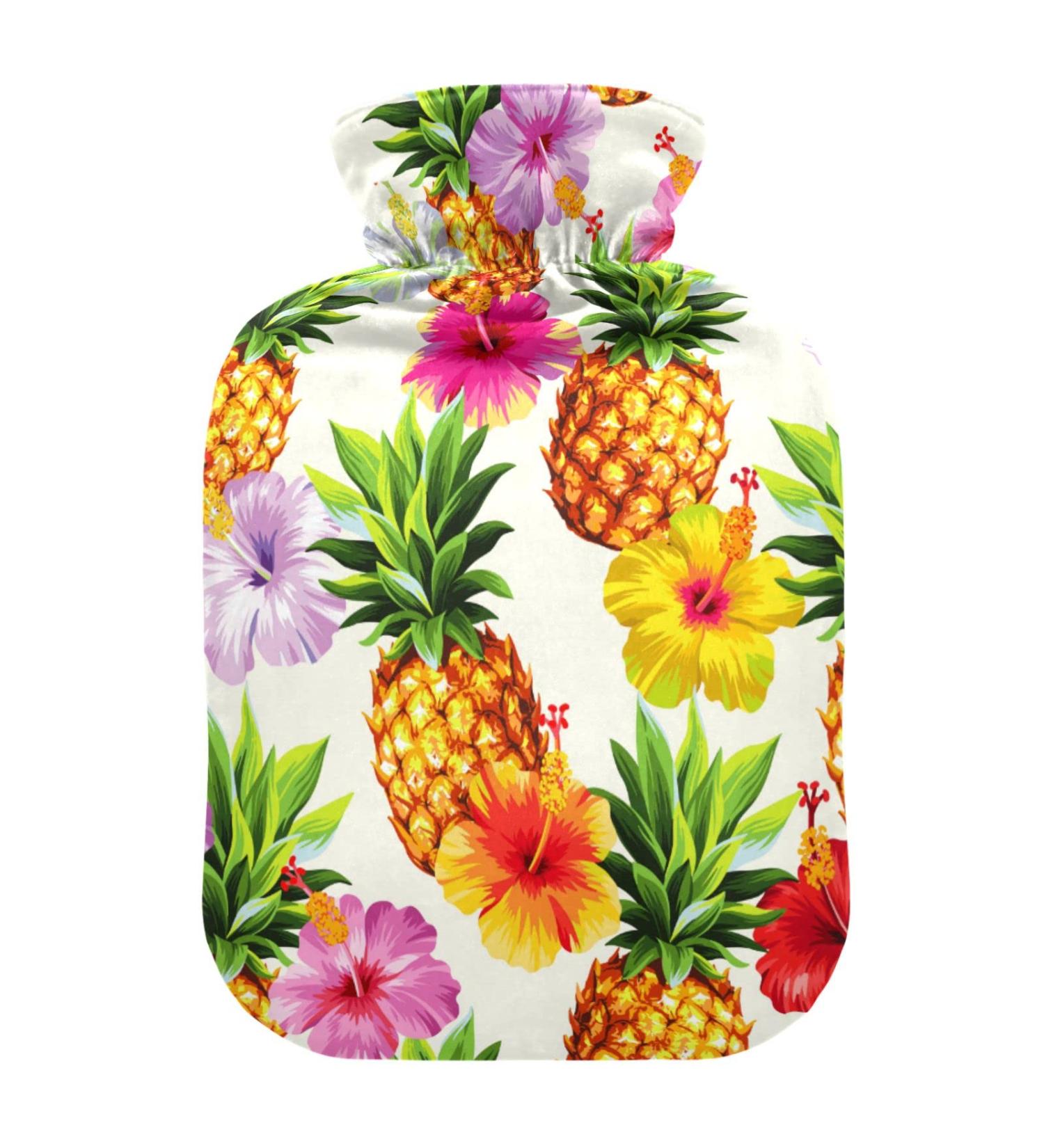 Hot Water Bottles with Hawaiian Pineapple Flowers Cover | 2L Pain Relief & Bed Warmer for Cramps & Aches - Buy Online on GoSupps.com