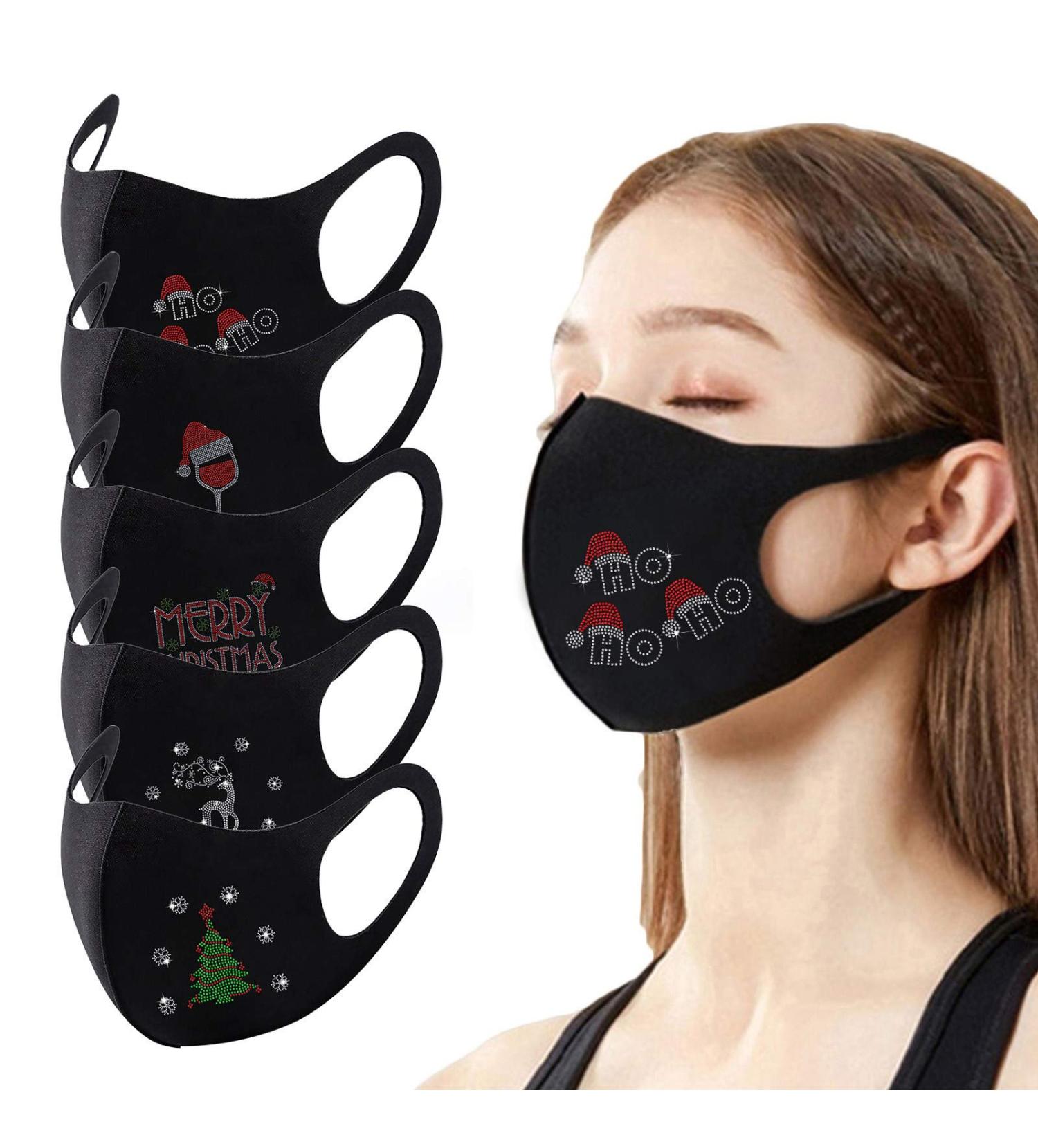 Riou 5-Piece Strass Mouth & Nose Protection - Reusable Washable Cotton Masks for Women | Breathable Glitter Motif Design - Buy Online on GoSupps.com