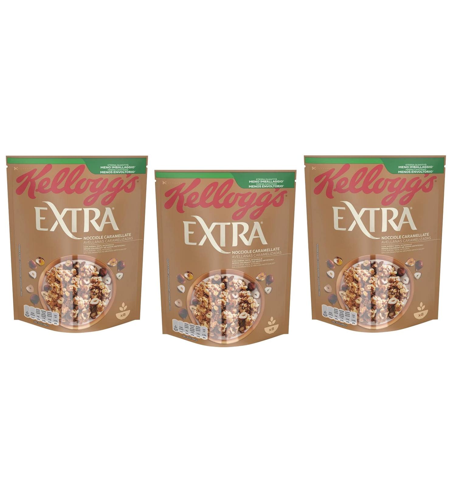 Kellogg's Extra Nocciole 3 Pack Crispy Oat Flakes with Caramelized Hazelnuts 100% Whole Grain 375g - Buy Online on GoSupps.com