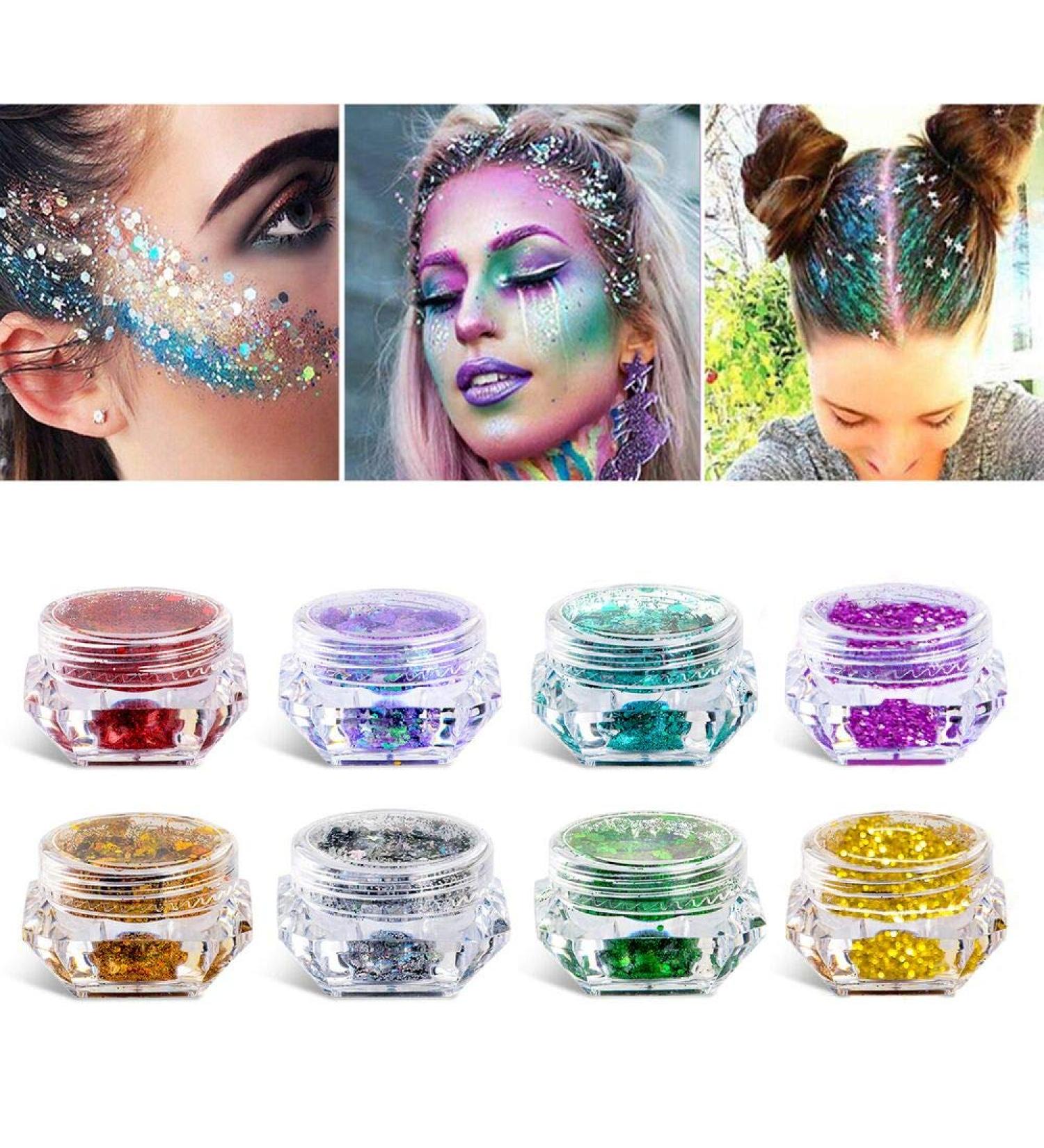 8 Boxes Holographic Chunky Glitter Set for Halloween Makeup - Face, Body, Hair, Nails - 6 Colors Loose Cosmetic Glitter for Festive Decoration - Buy Online on GoSupps.com