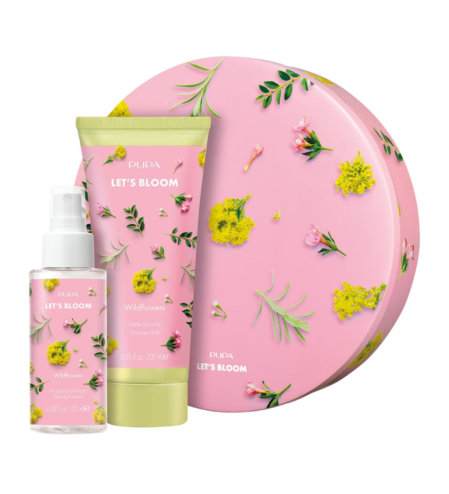 Pupa Milano Let's Bloom Kit Wildflowers 2 Pc - Shower Milk and Scented Water - Body Wash - Body Mist - Hydrating Body Wash - Skin Care Gift Set