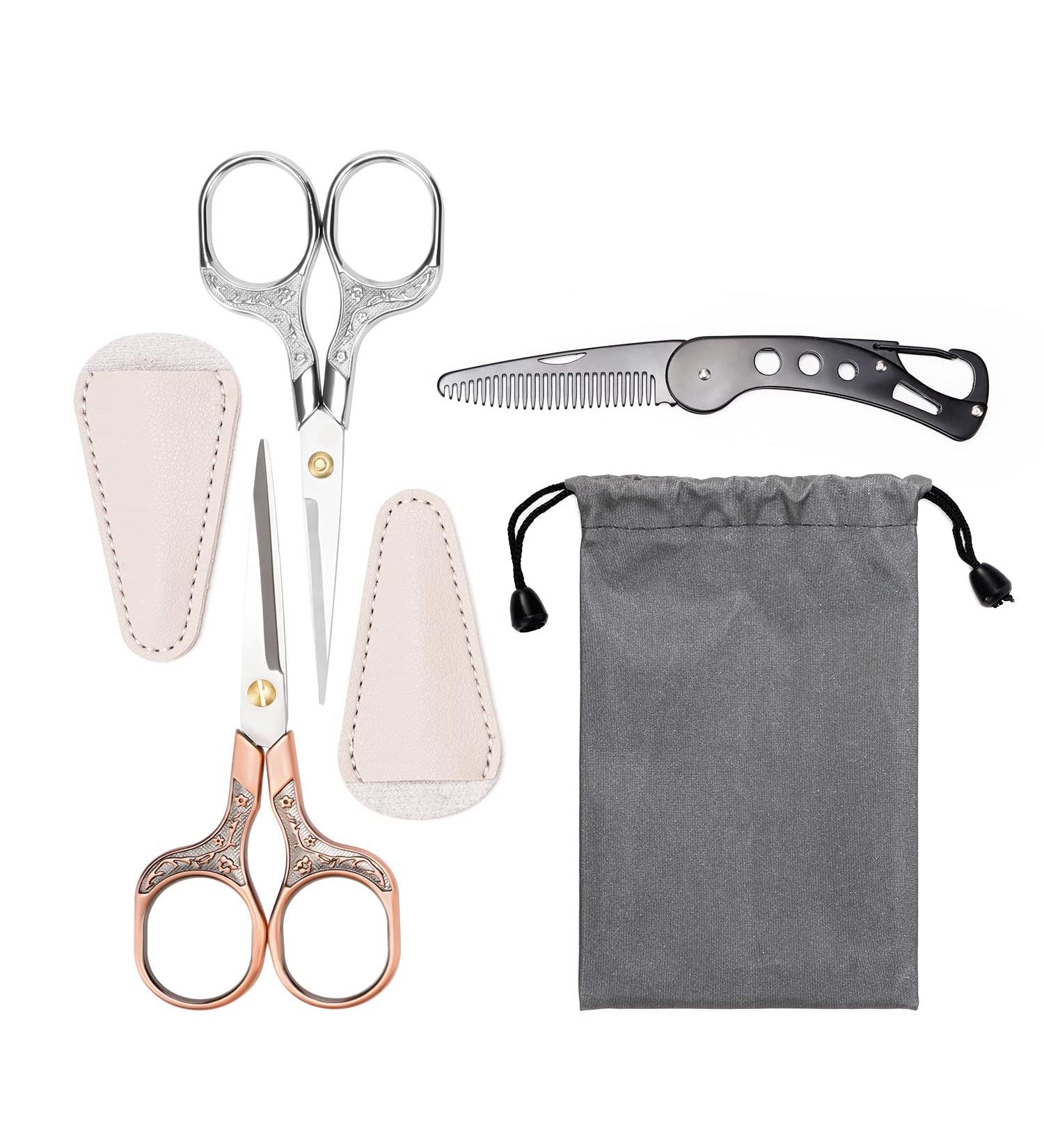 Anylion Beard & Mustache Scissors Set - Professional Men's Facial Hair Grooming Kit with Comb and Carrying Pouch - Buy Online on GoSupps.com