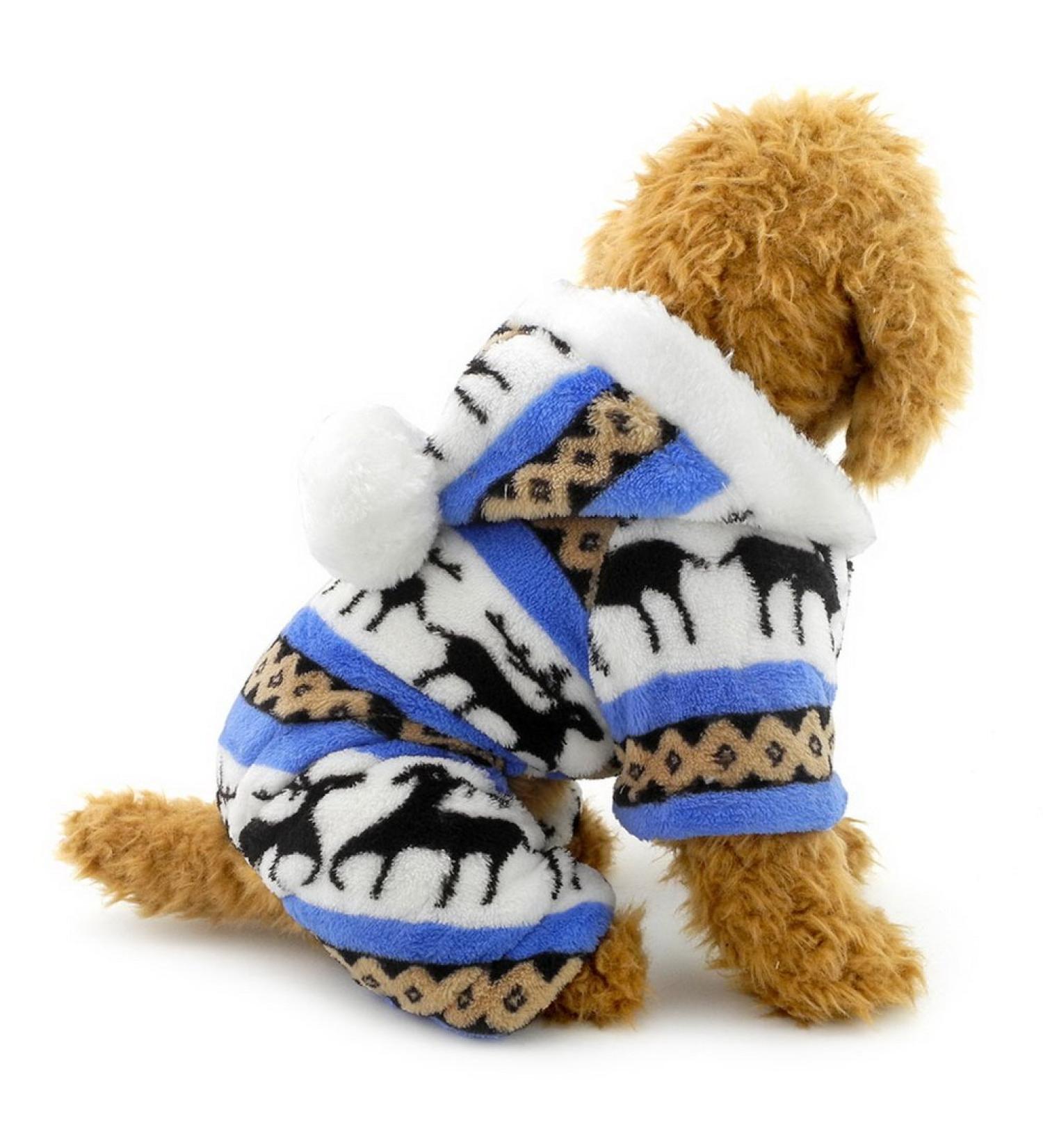 Ranphy Soft Velvet Reindeer Hoodie Sweater for Small Dogs & Cats - Cozy Pile Suit - Size S (Blue) - Buy Online on GoSupps.com