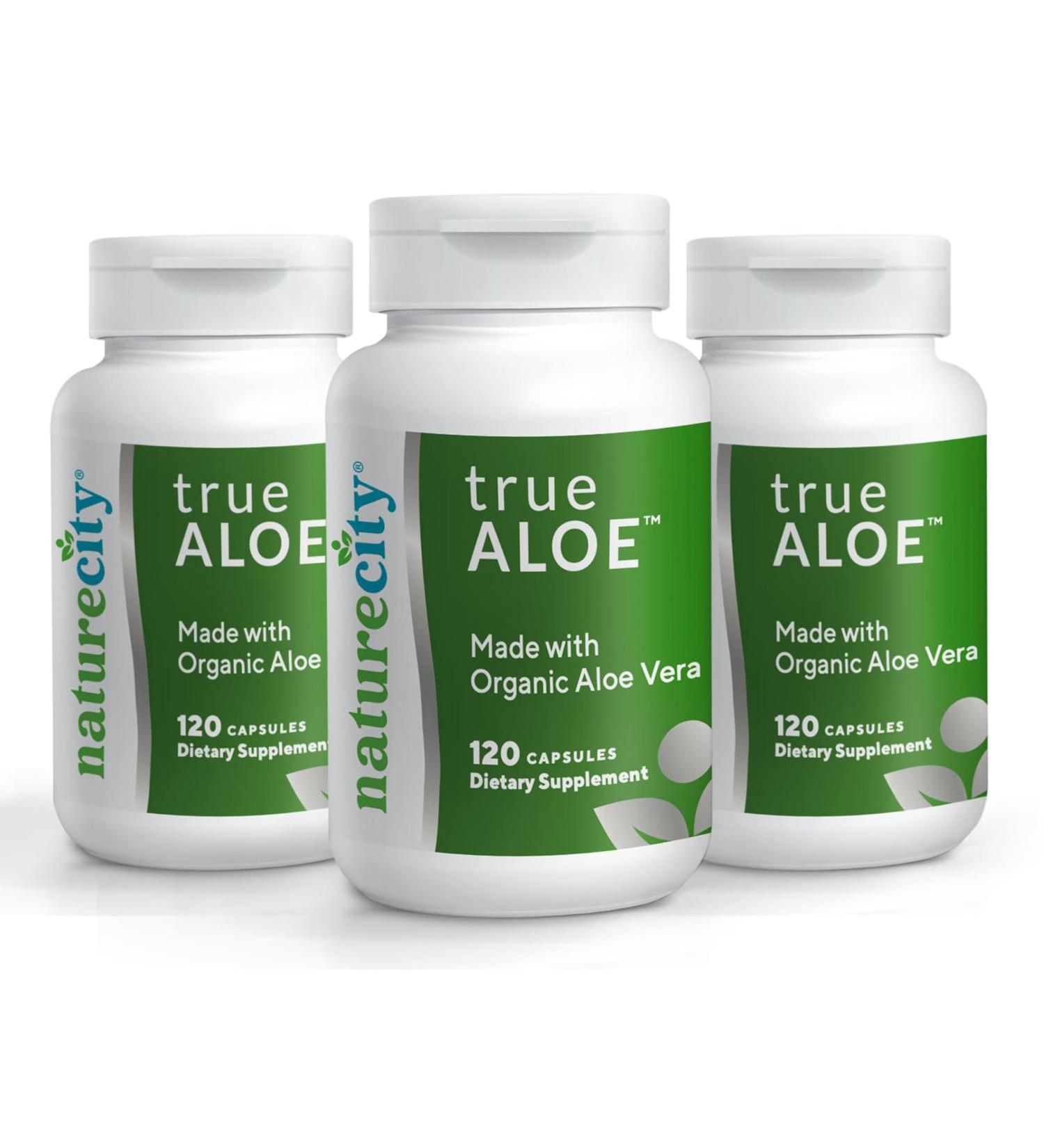 NatureCity True-Aloe 80 000mg Aloe Vera Gel Equivalent Per Serving Made with Organic Aloe Vera (360 Capsules) Digestive Skin and Joint Support|Small Easy-to-Swallow Pills - Buy Online on GoSupps.com