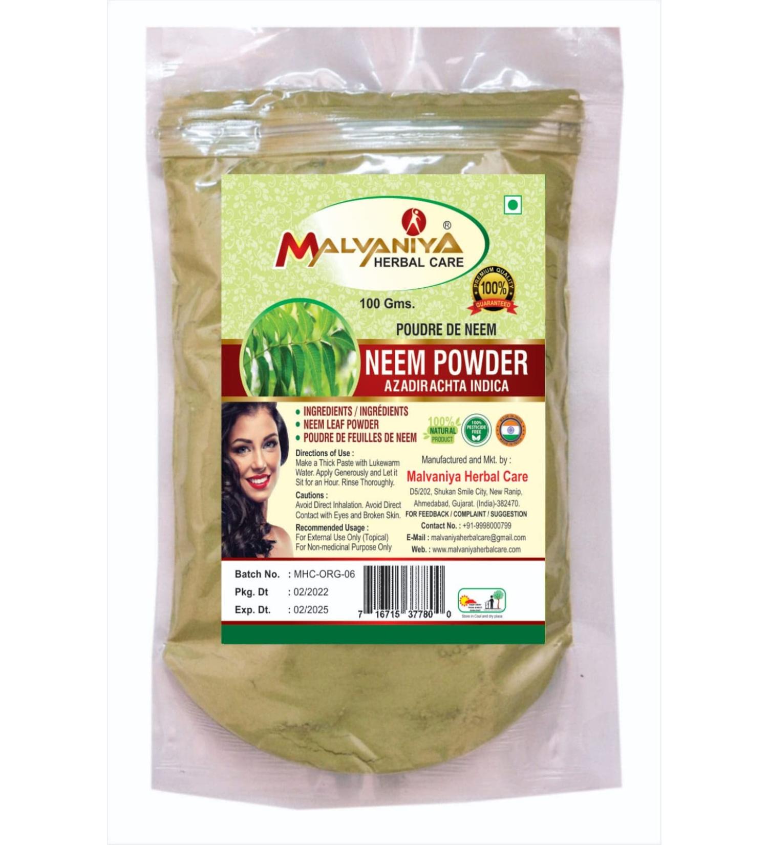Neem Powder (Azadirachta Indica) - 0.22lb/100 Grams(3.5 Ounces)(Only For External USe) by Malvaniya Herbal Care - Buy Online on GoSupps.com