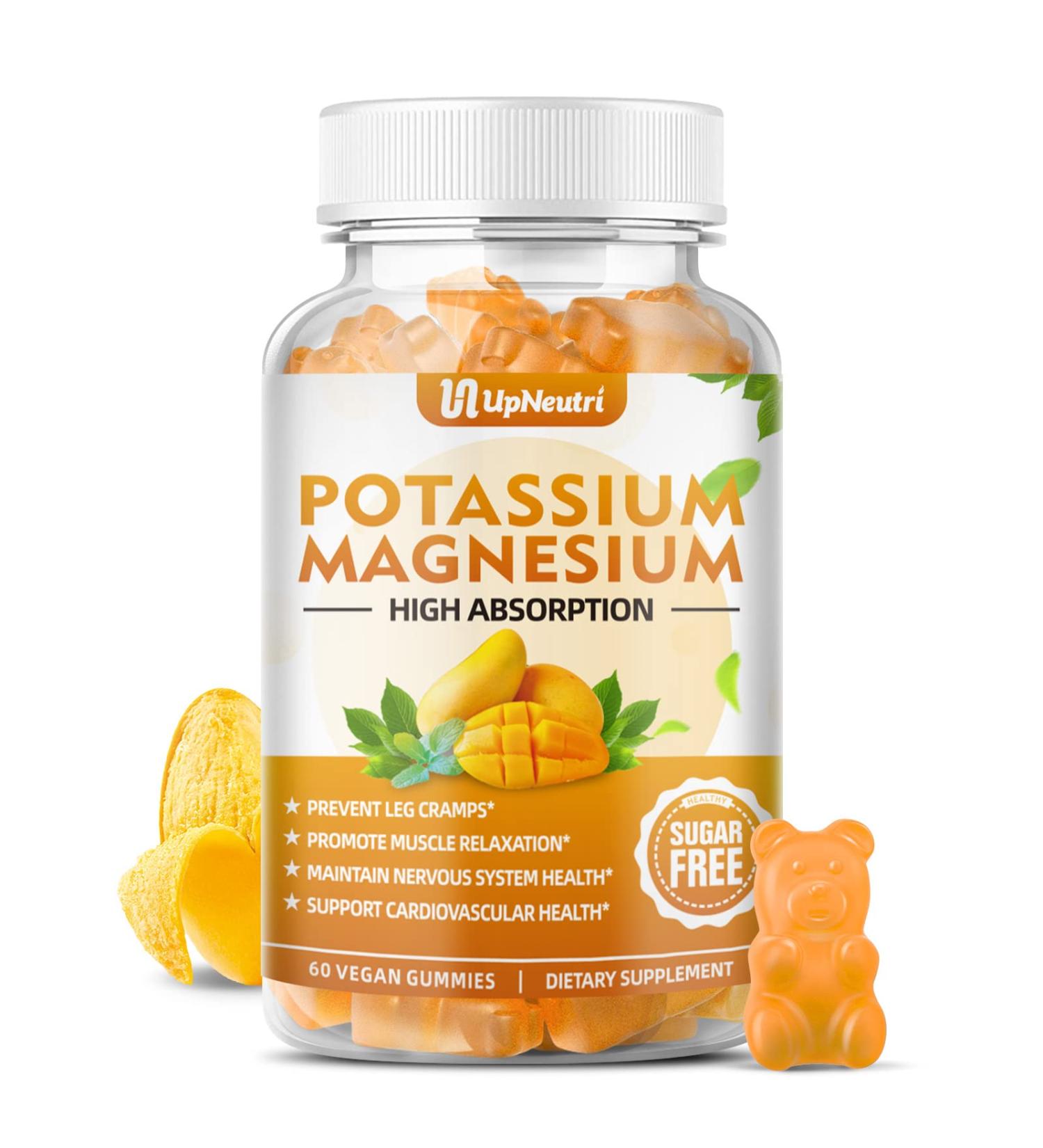 Potassium Magnesium Gummies for Adults and Kids - Sugar-Free Supplement for Leg Cramps & Muscle Health - Non-GMO Vegan Mango Flavor - 60 Count - Buy Online on GoSupps.com