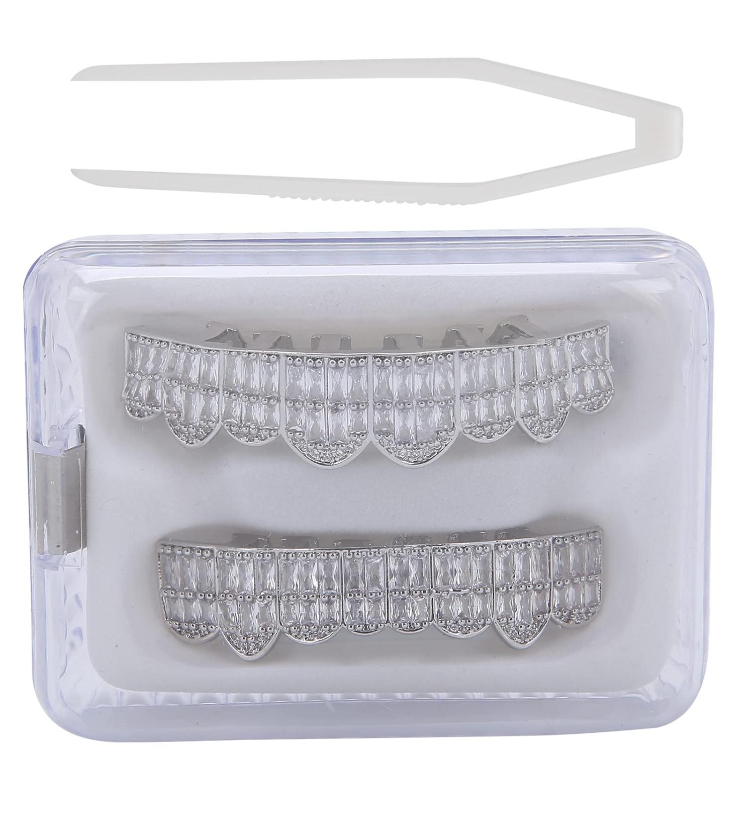 Shop Premium Diamond Grillz Braces | Hip Hop Teeth Grill Set - Silver Bling for Parties & Festivals - Buy Online on GoSupps.com