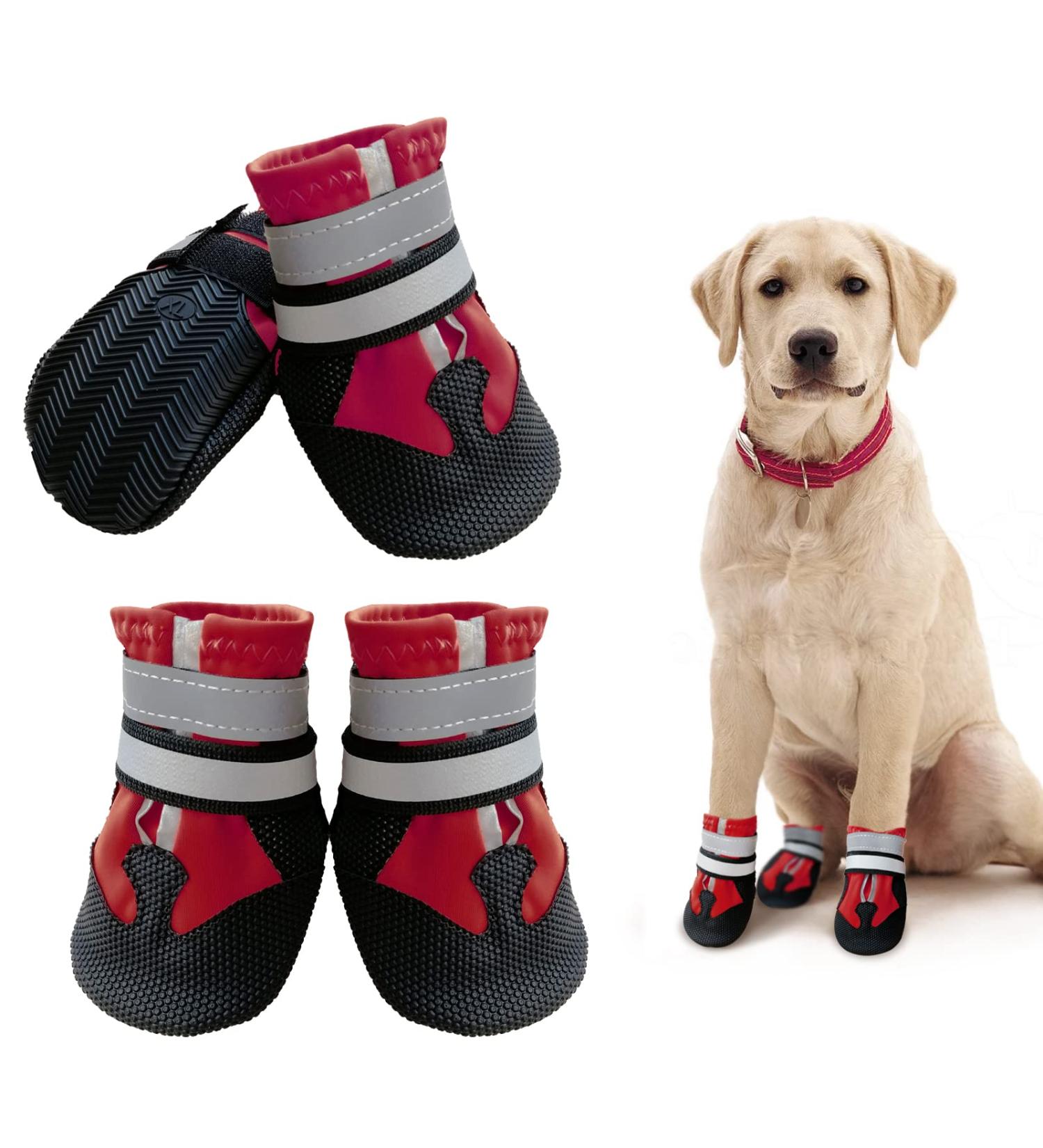 NeuWook Dog Boots 4 Pcs Waterproof Anti-Slip Breathable Dog Shoes with Two Adjustable Fastener Straps Easy to Wear Dog Sneakers Comfortable Soft Soled for Small Medium Large Dogs (Red XXL) XXL Red - Buy Online on GoSupps.com