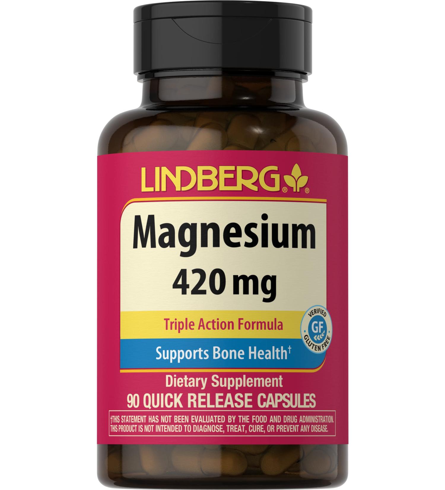 Triple Magnesium Complex 420mg | 90 Capsules | Triple Action Formula | Bone Support Supplement Lindberg - Buy Online on GoSupps.com
