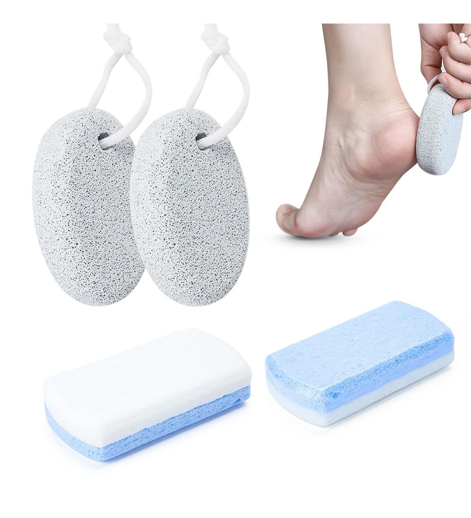 4Pcs Pumice Stone for Feet Includes 2Pcs Natural Pumice Stone 2Pcs Double Sided Pedicure Glass Stone for Feet and Hands Exfoliation to Remove Dead Skin - Buy Online on GoSupps.com