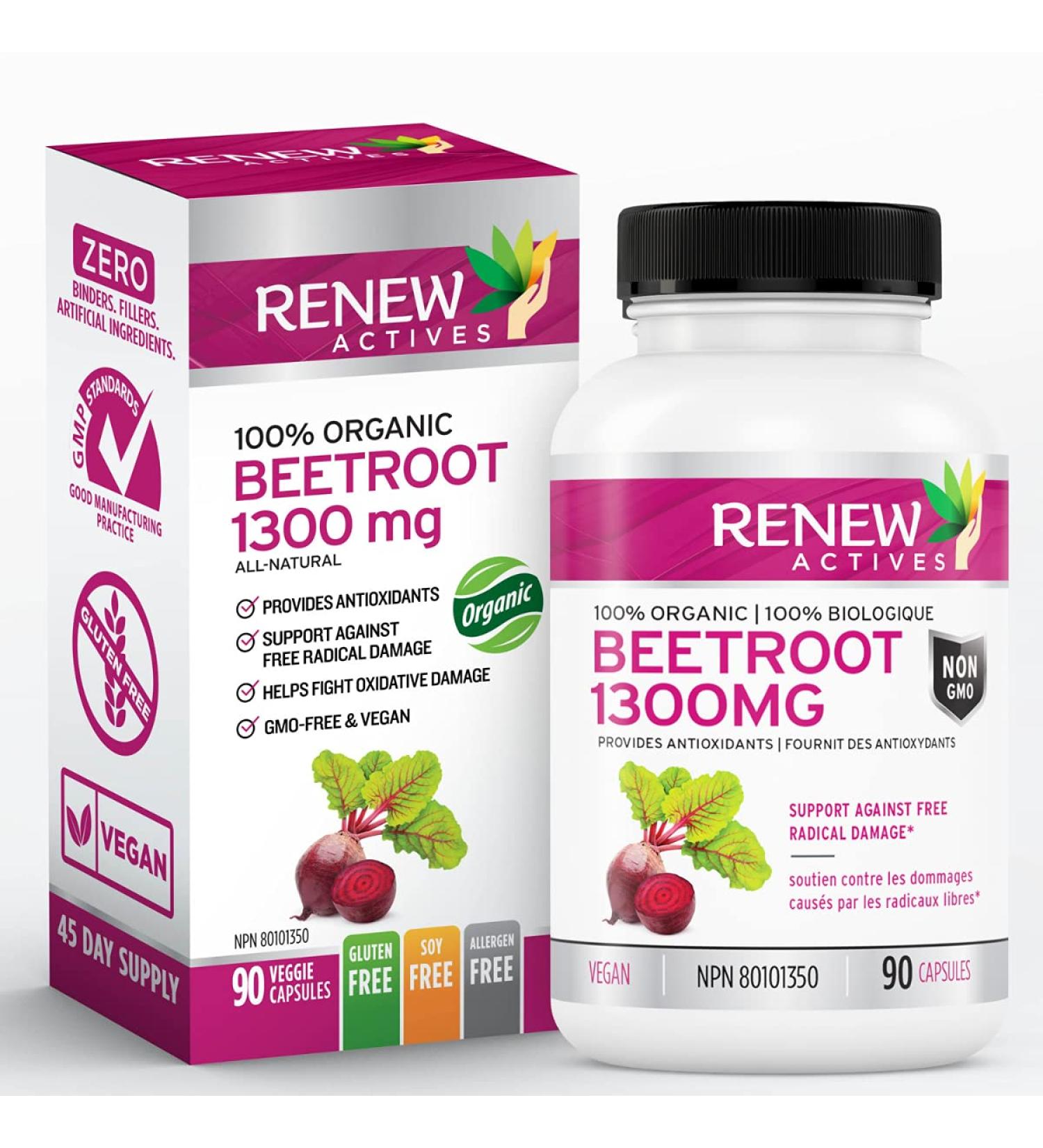 Organic Beetroot Supplement 1300mg Extract - Lower Blood Pressure & Boost Energy - 90 Veggie Capsules - Buy Online on GoSupps.com