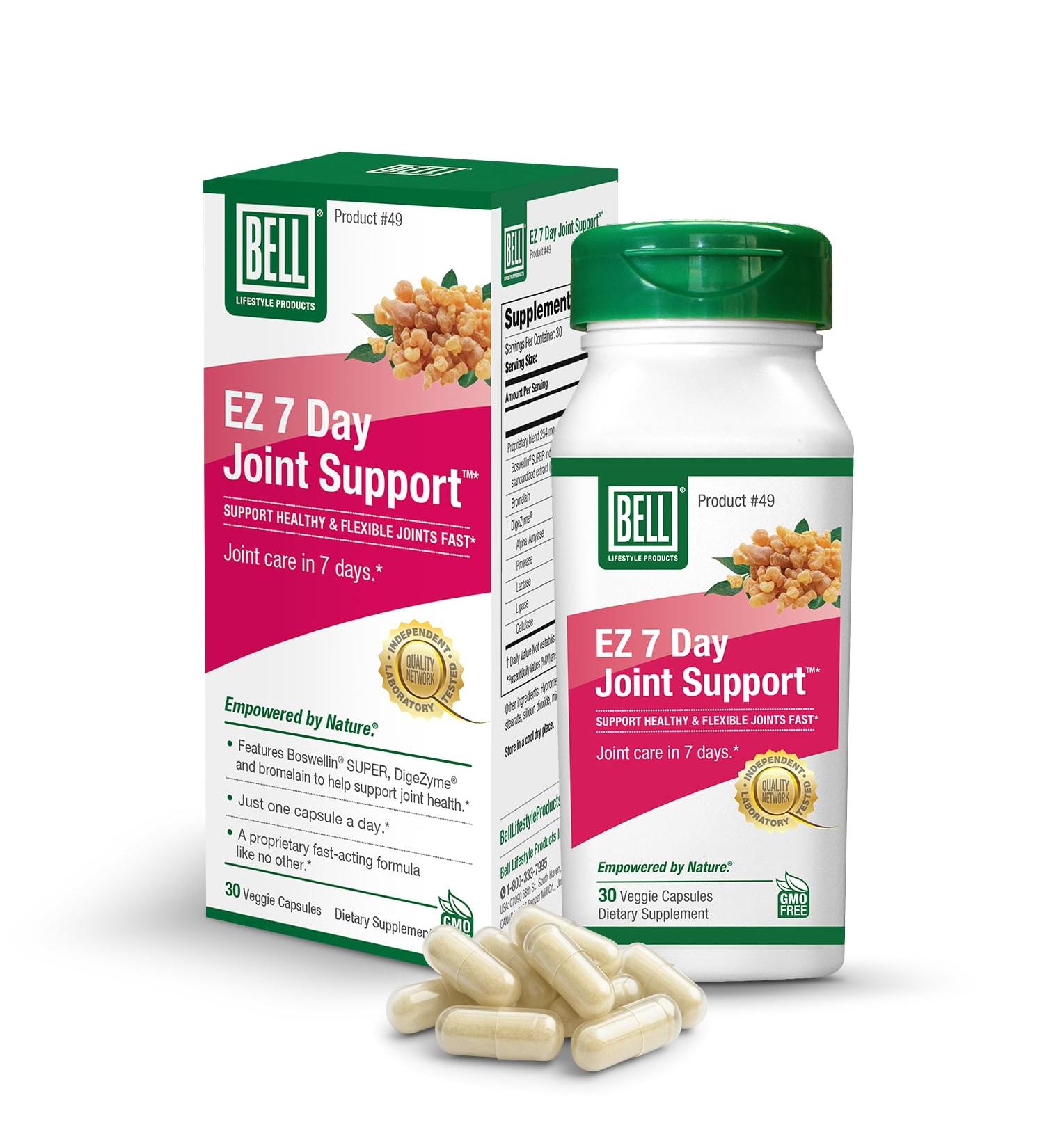 Bell EZ 7 Day Joint Support -Fast-Acting, Once-Daily Joint Health Supplement Helps Relieve Knee Pain, Swelling & Supports Muscle Recovery Vegan 30 Capsules - Buy Online on GoSupps.com